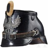 A Prussian War Model Shako for Enlisted Men of the InfantryBlack leather body shako; black leather