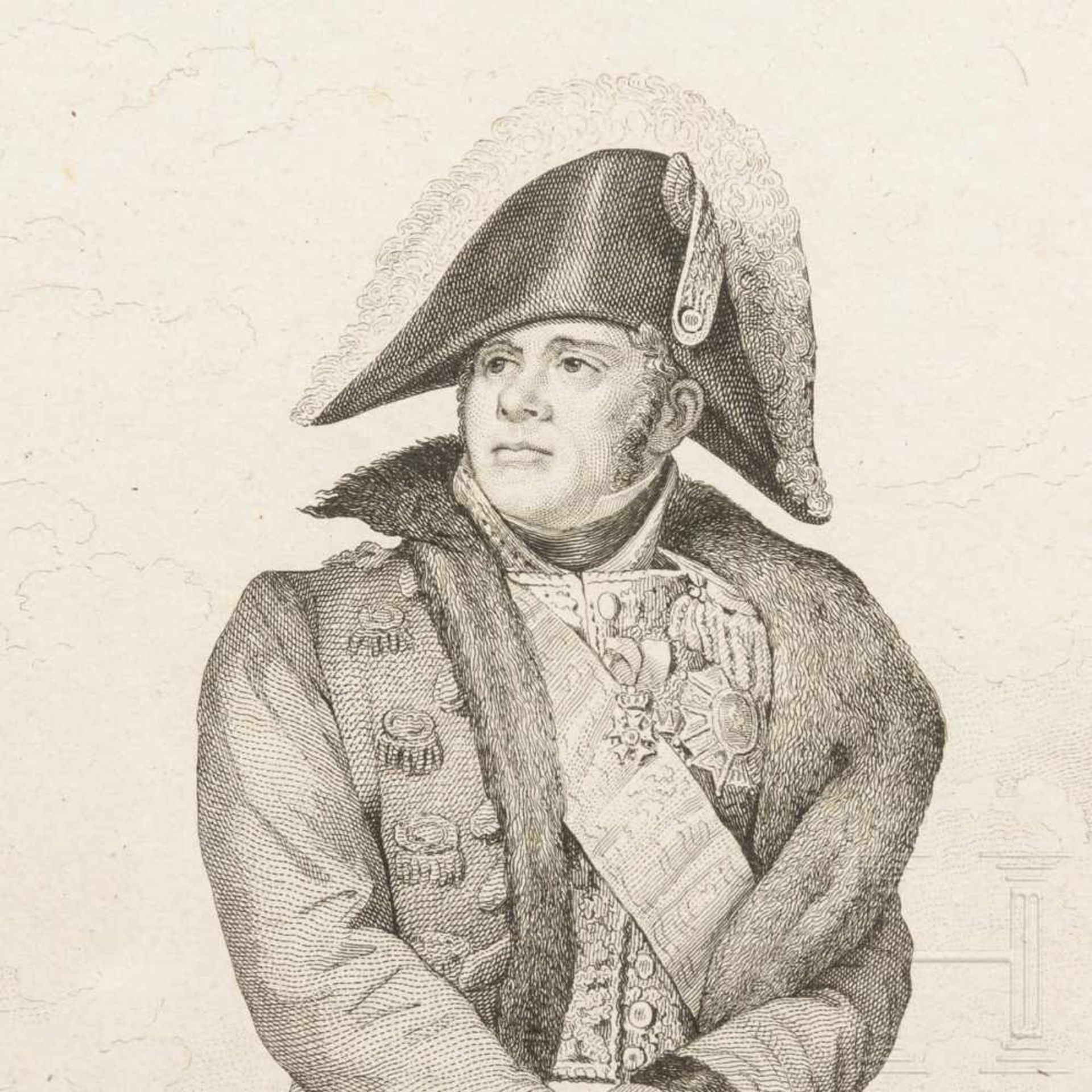 A contemporary watercolour of Napoleon and an engraving of NeyAquarellfarbe auf Papier, rechts unten - Bild 3 aus 6