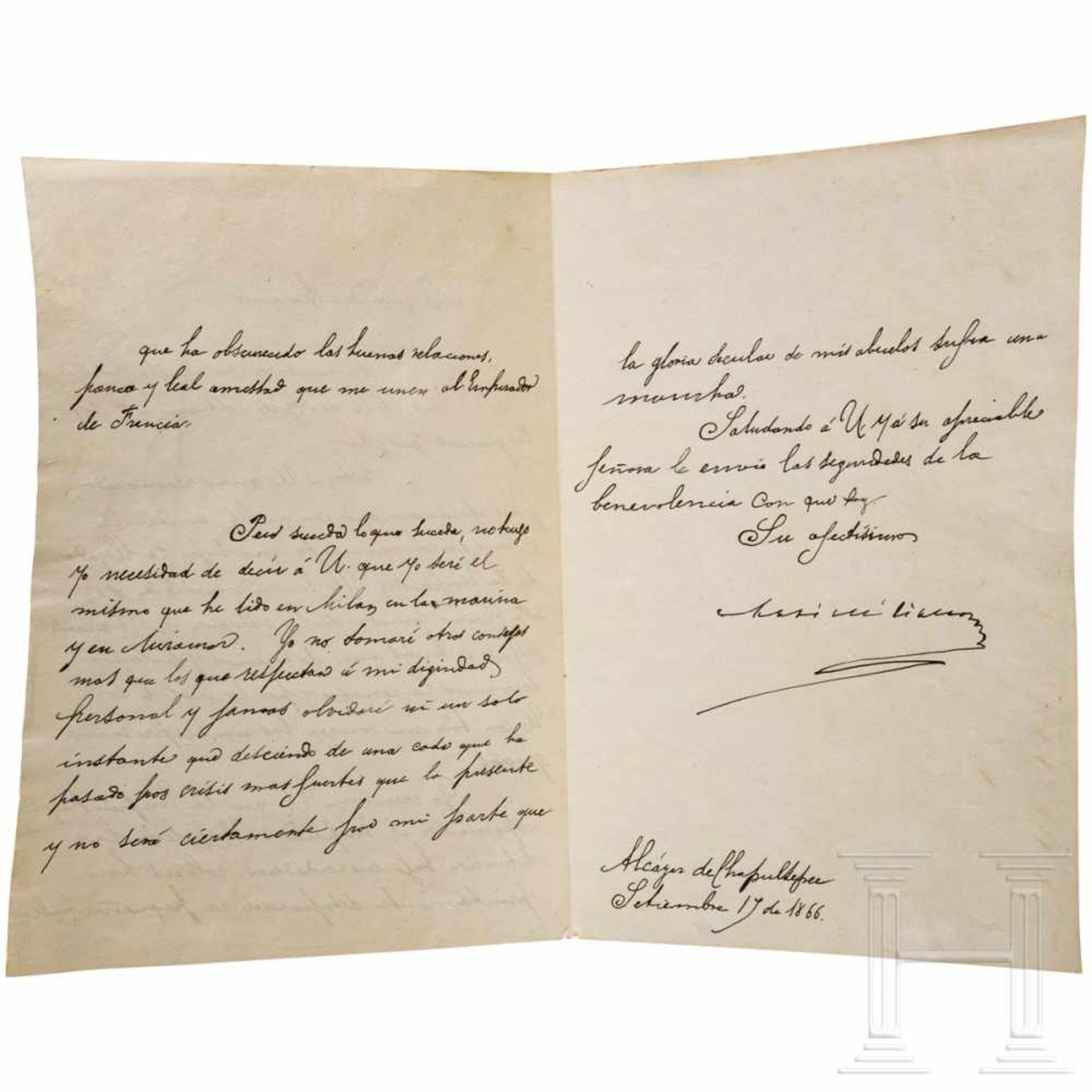 Emperor Maximilian I of Mexico (1832-67) - a letter dated 19 September 1866, written and signed in