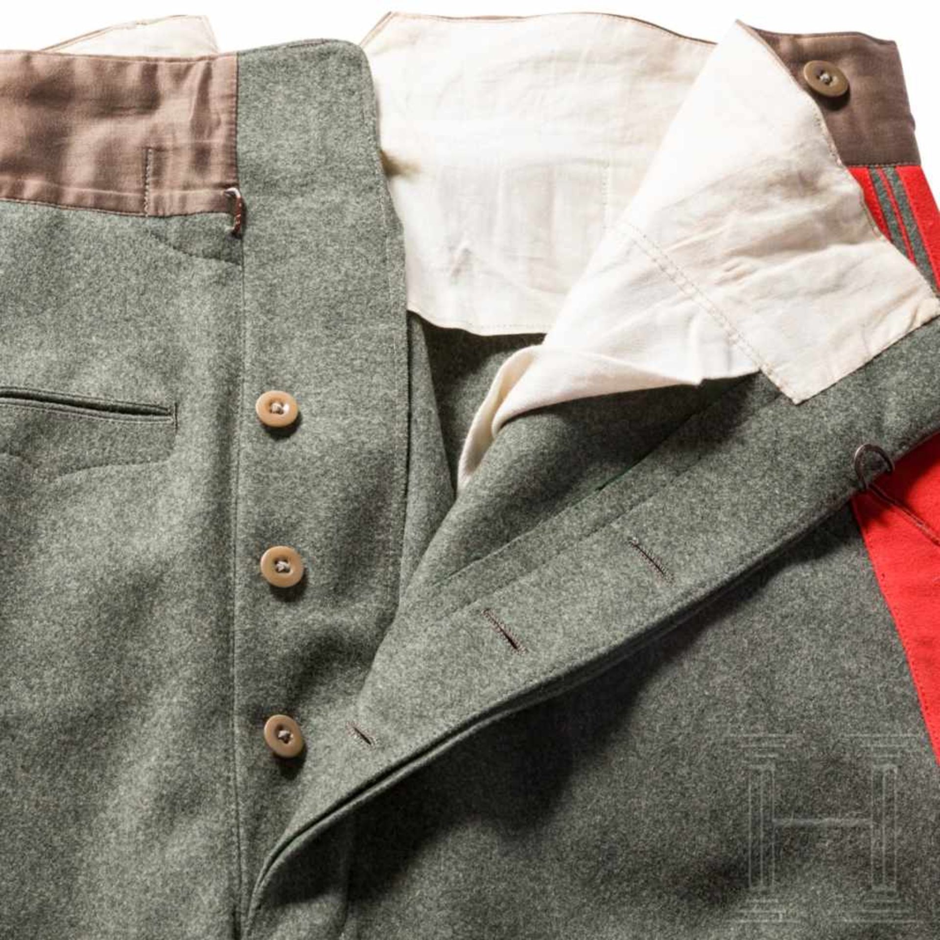 Trousers for a German generalFeldgraues Wolltuch, zwei schräge Seitentaschen, eine Uhrentasche, - Bild 4 aus 7