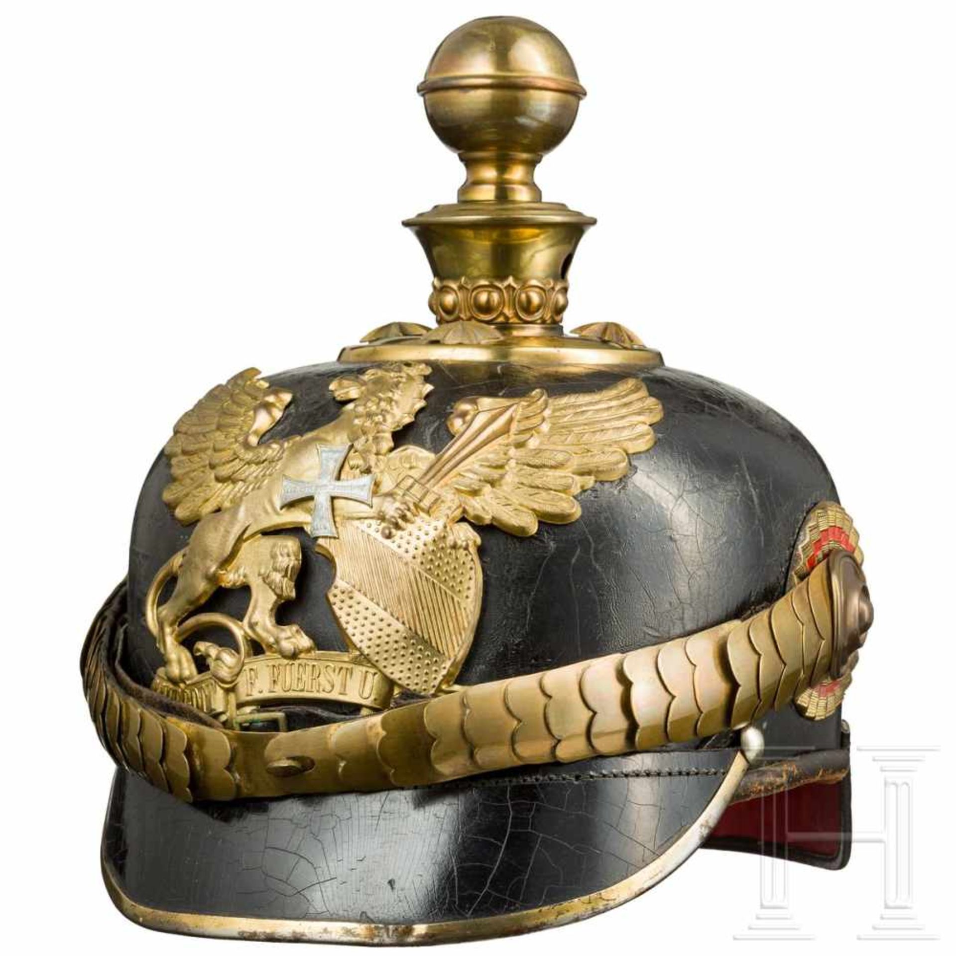 Helmet of a reserve officer of the field artillery, c. 1900Schwarz lackierte Lederglocke (