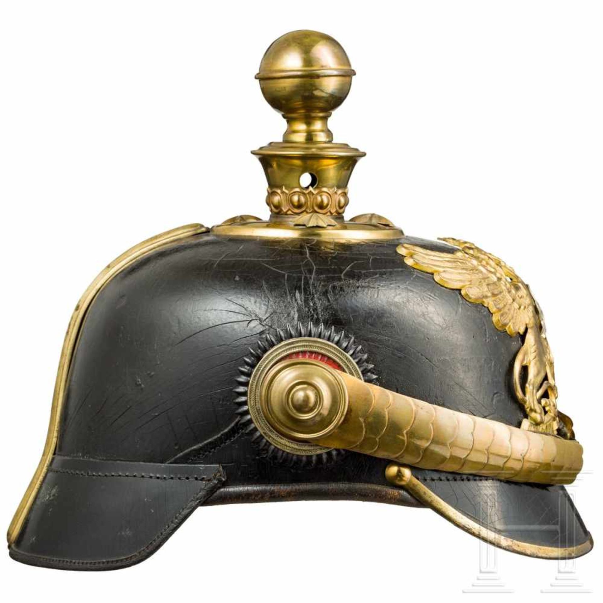Helmet of a reserve officer of the field artillery, c. 1900Schwarz lackierte Lederglocke ( - Bild 2 aus 4