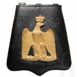 A sabre case for hussard officers, 2nd empireTasche aus schwarzem Leder, vs. fein reliefierter,