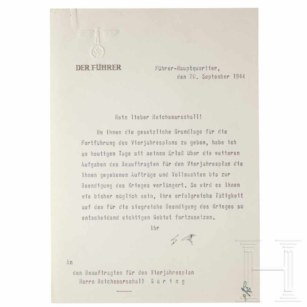 A letter from Hitler announcing Göring's appointment as head of the third Four Year Plan, dated 20