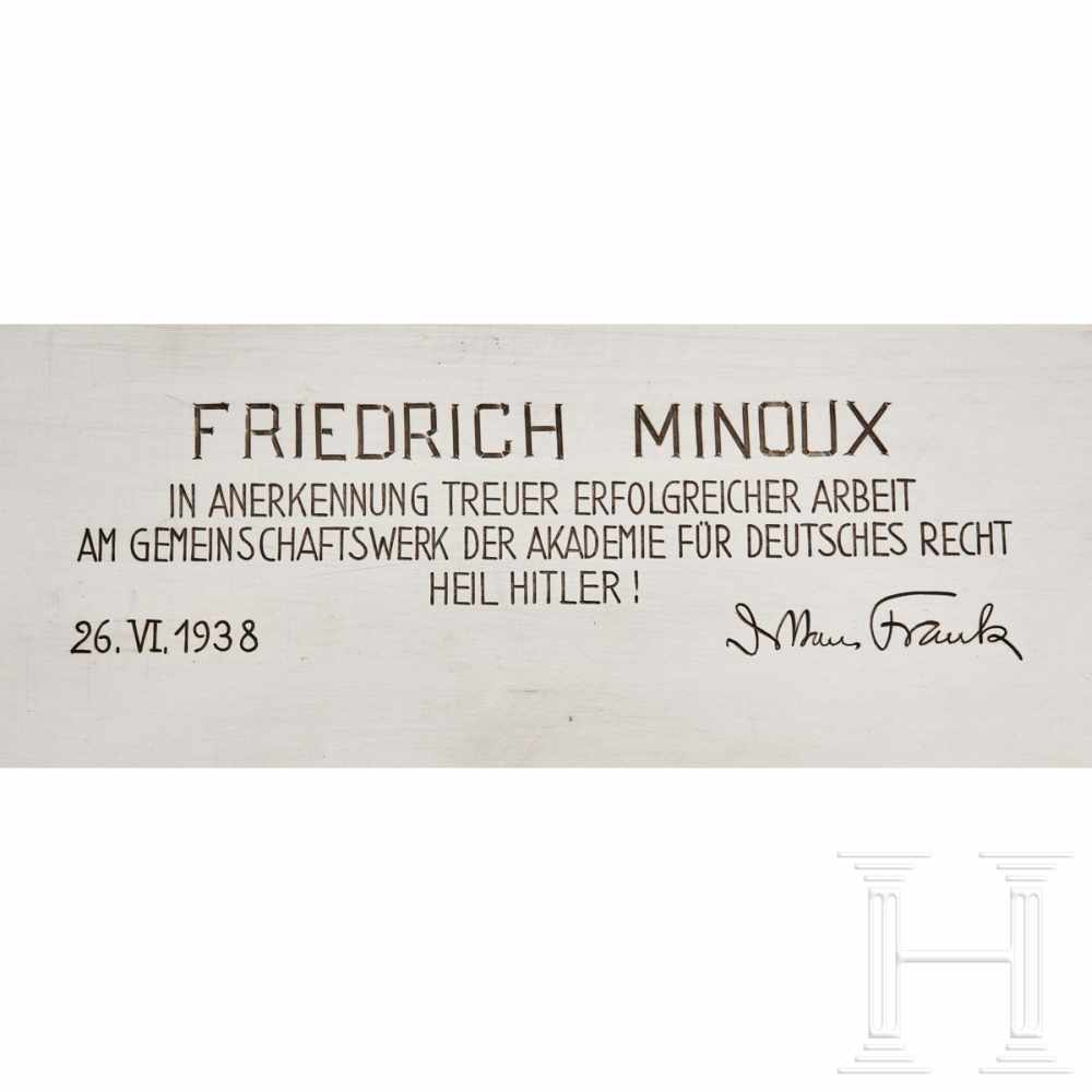 Hans Frank - a gift to Friedrich MinouxSilver cigar box, wood lined, exposed wood bottom and - Image 5 of 6