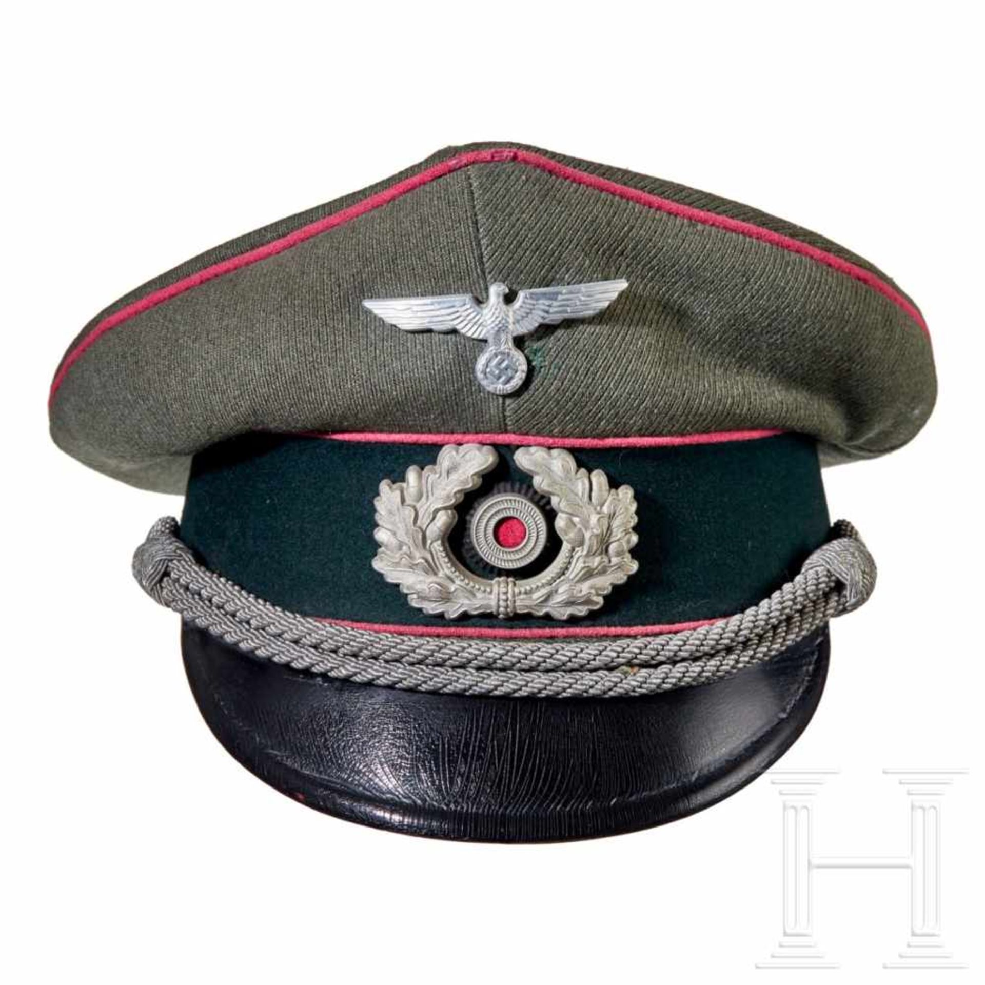 A visor cap for officers of the army, PanzerField-grey ribbed tricot wool body with dark green - Bild 4 aus 6