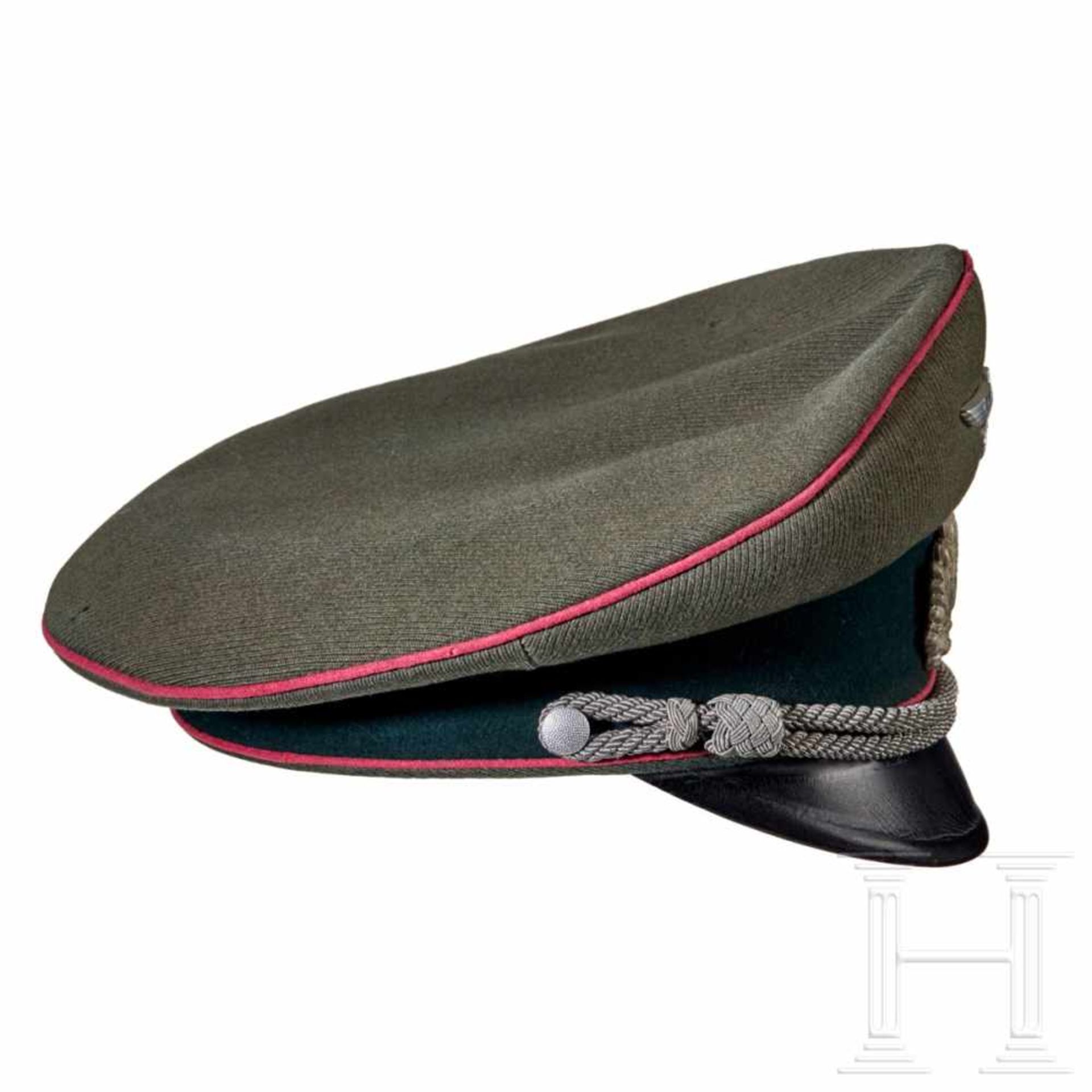 A visor cap for officers of the army, PanzerField-grey ribbed tricot wool body with dark green - Bild 2 aus 6
