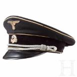 A visor cap for the black uniform of the officersThe early flat-topped form in regulation issue,