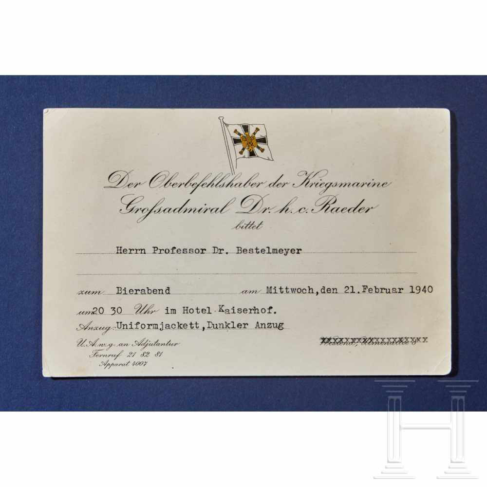 A Framed Großadmiral Command Flag and Signed PostcardsWhite cotton construction rank and command - Image 3 of 4
