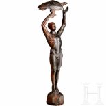 Prof. Otto Poertzel (1876 - 1963) - "Male Nude with Eagle"An impressive portrayal in bronze of a