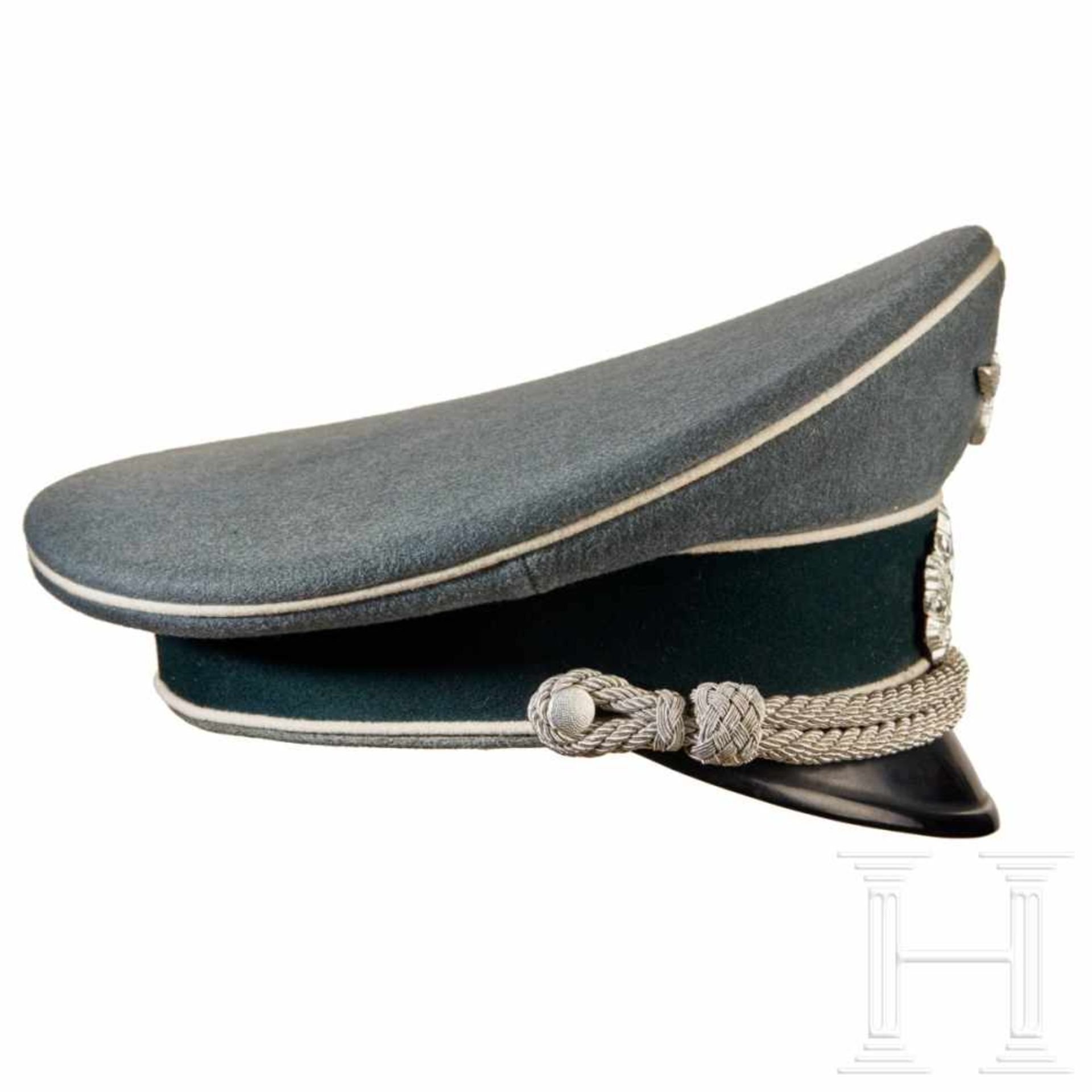A visor cap for officers of the army, InfantryField-grey ribbed doeskin wool body with dark green - Bild 3 aus 7