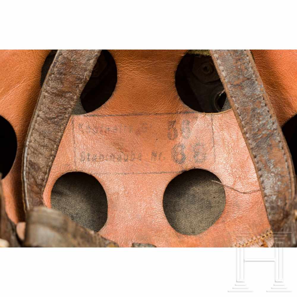 An M 38 steel helmet for paratroopersThe skull stamped "ET68" and "1849"(?). Early two-hole screws - Image 7 of 7