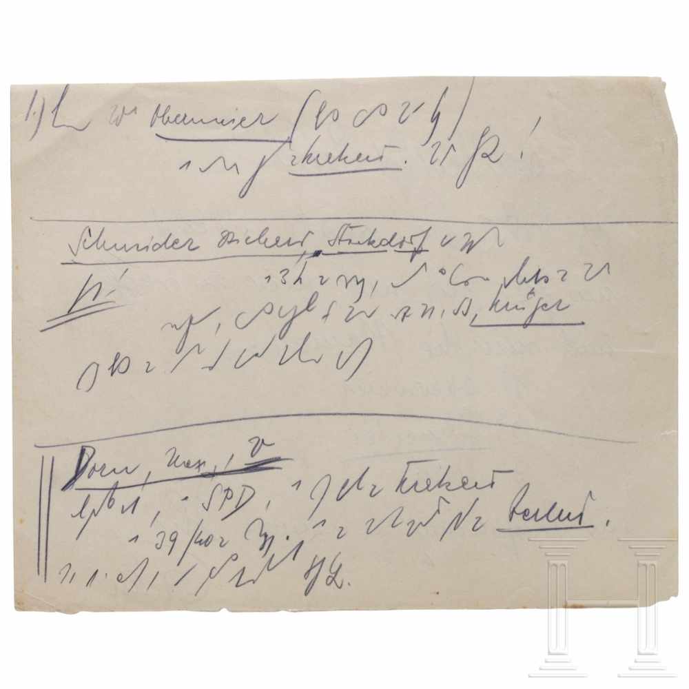 Hans Frank - drei handschriftliche Notizen an seinen Anwalt Alfred Seidl aus dem Nürnberger - Image 2 of 2