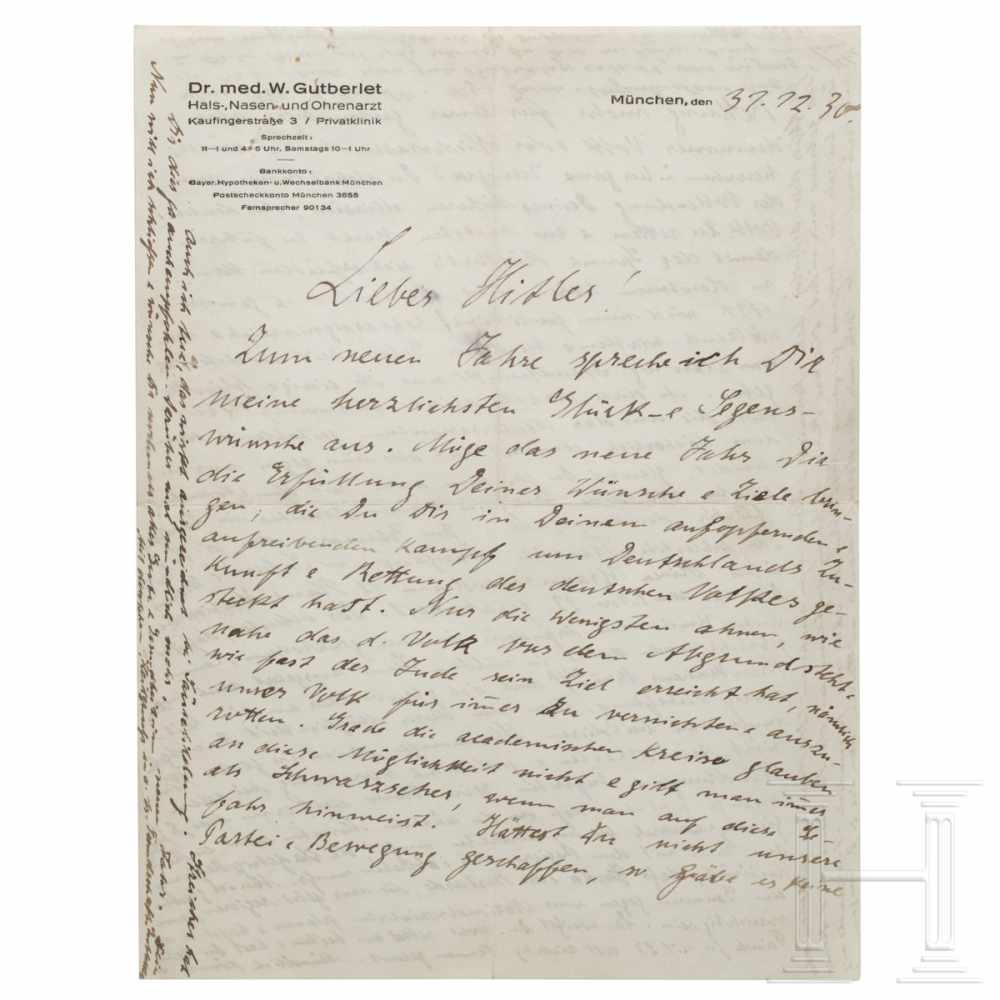 Dr. Wilhelm Gutberlet (1870 - 1933) - a New-Years letter to Hitler, dated December 31, 1930An