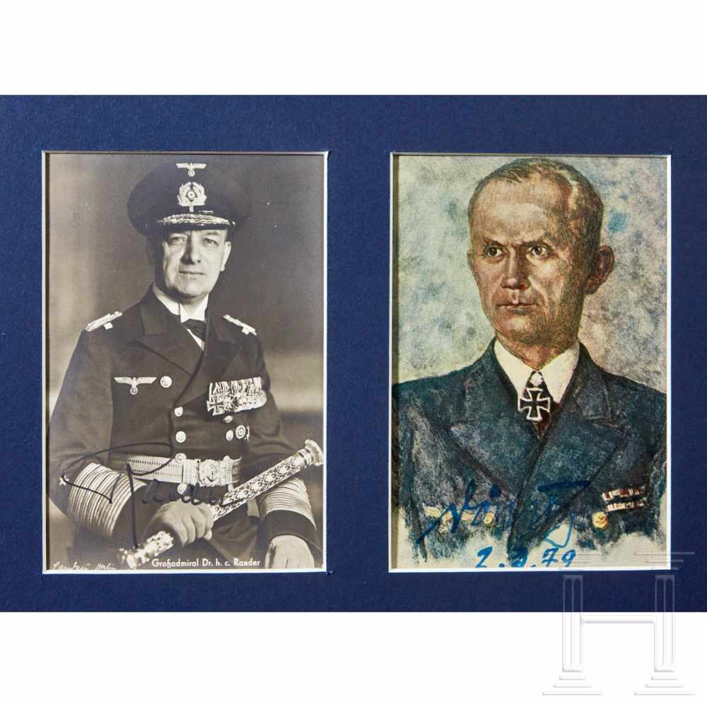 A Framed Großadmiral Command Flag and Signed PostcardsWhite cotton construction rank and command - Image 4 of 4