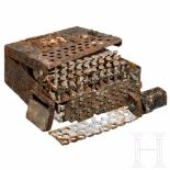 An "Enigma I" cipher machineThe cipher machine with three rotors for army and air force, almost