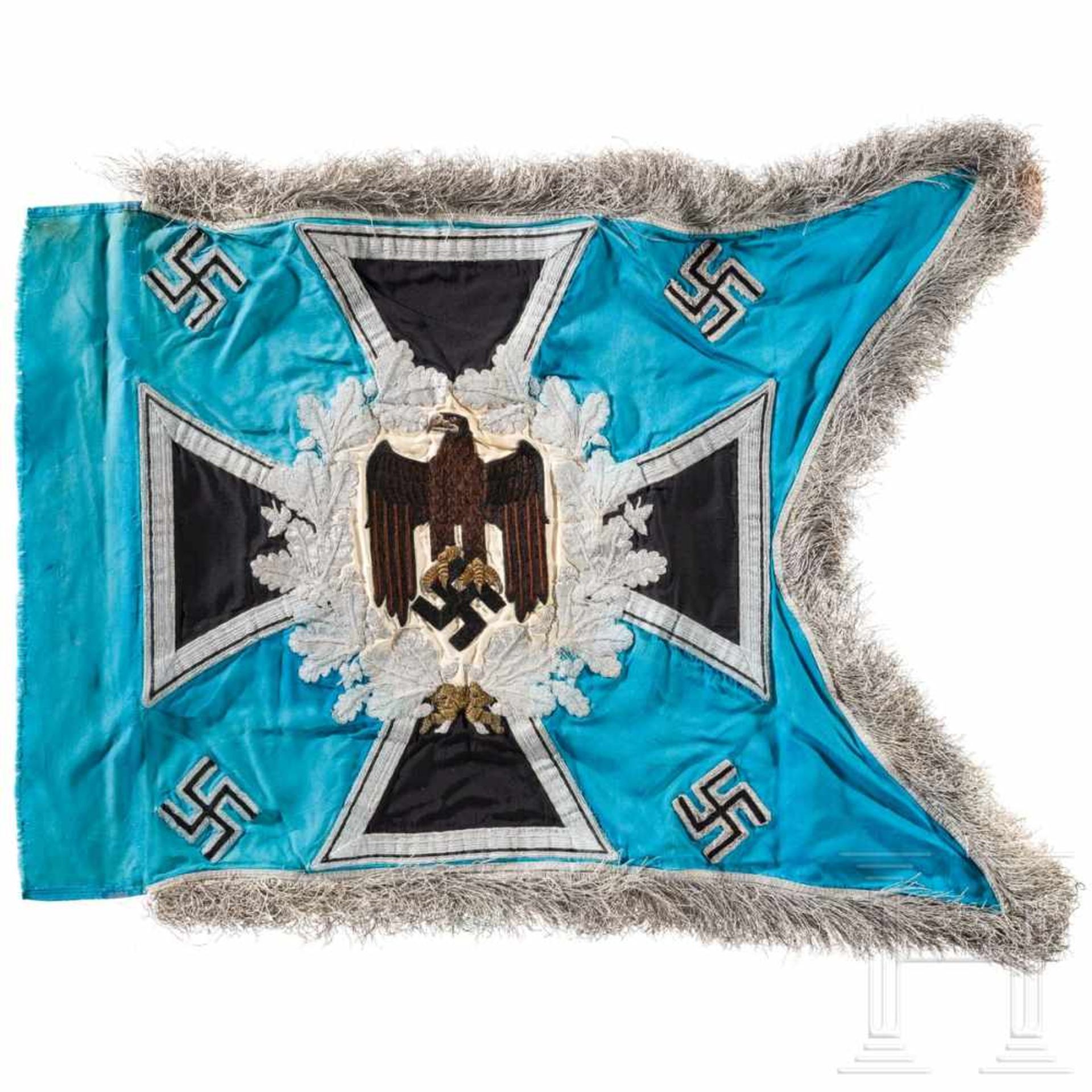A standard for motorised units of the armyPale blue coloured silk with a silver fringe on three