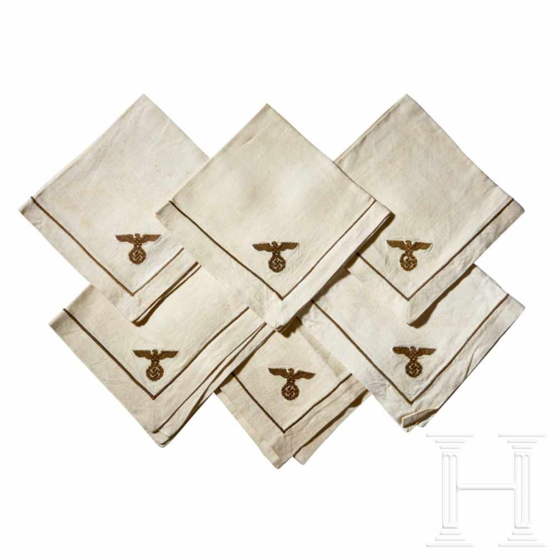 Adolf Hitler – napkins from his Personal Silver ServiceA set of six cream color linen napkins, brown