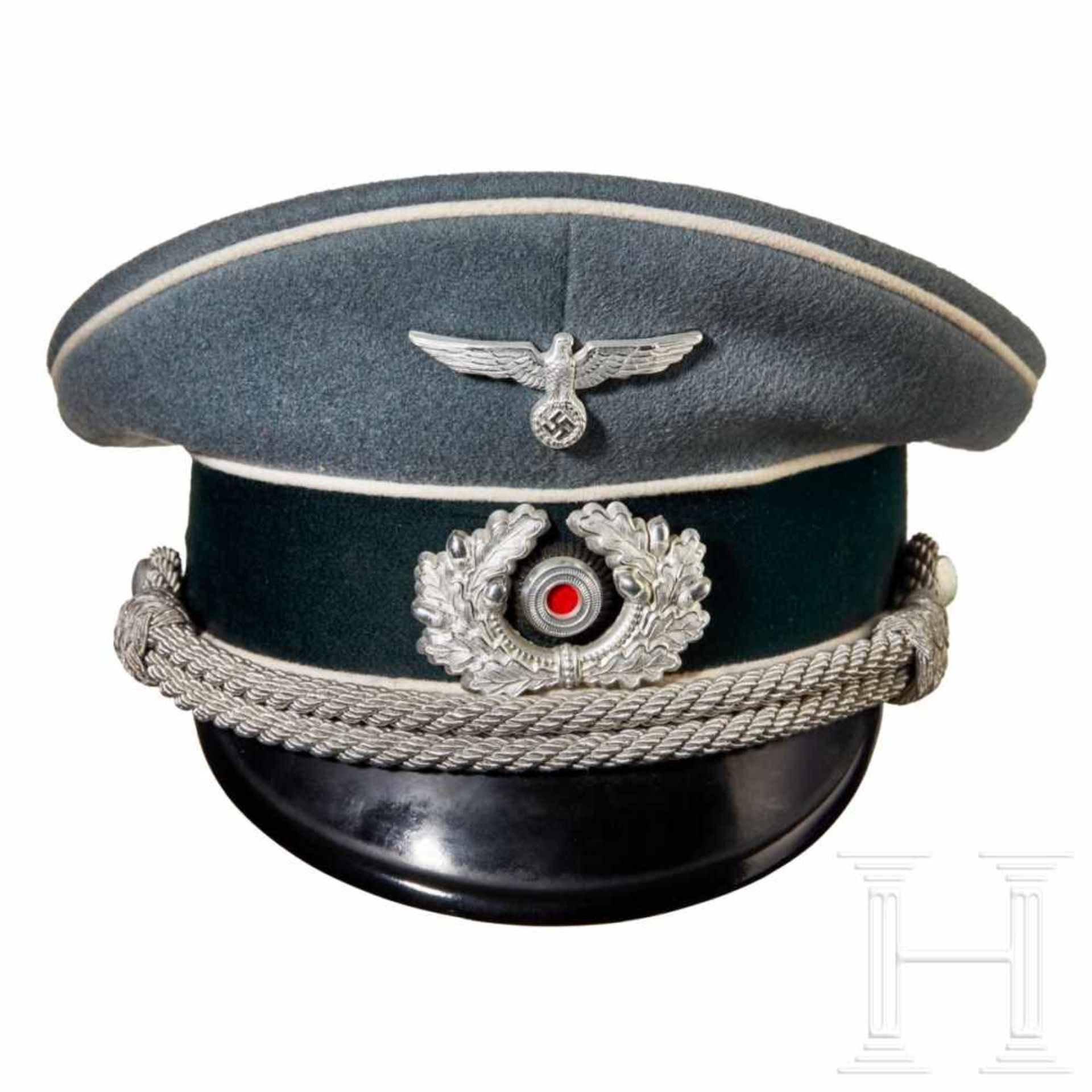 A visor cap for officers of the army, InfantryField-grey ribbed doeskin wool body with dark green - Bild 4 aus 7