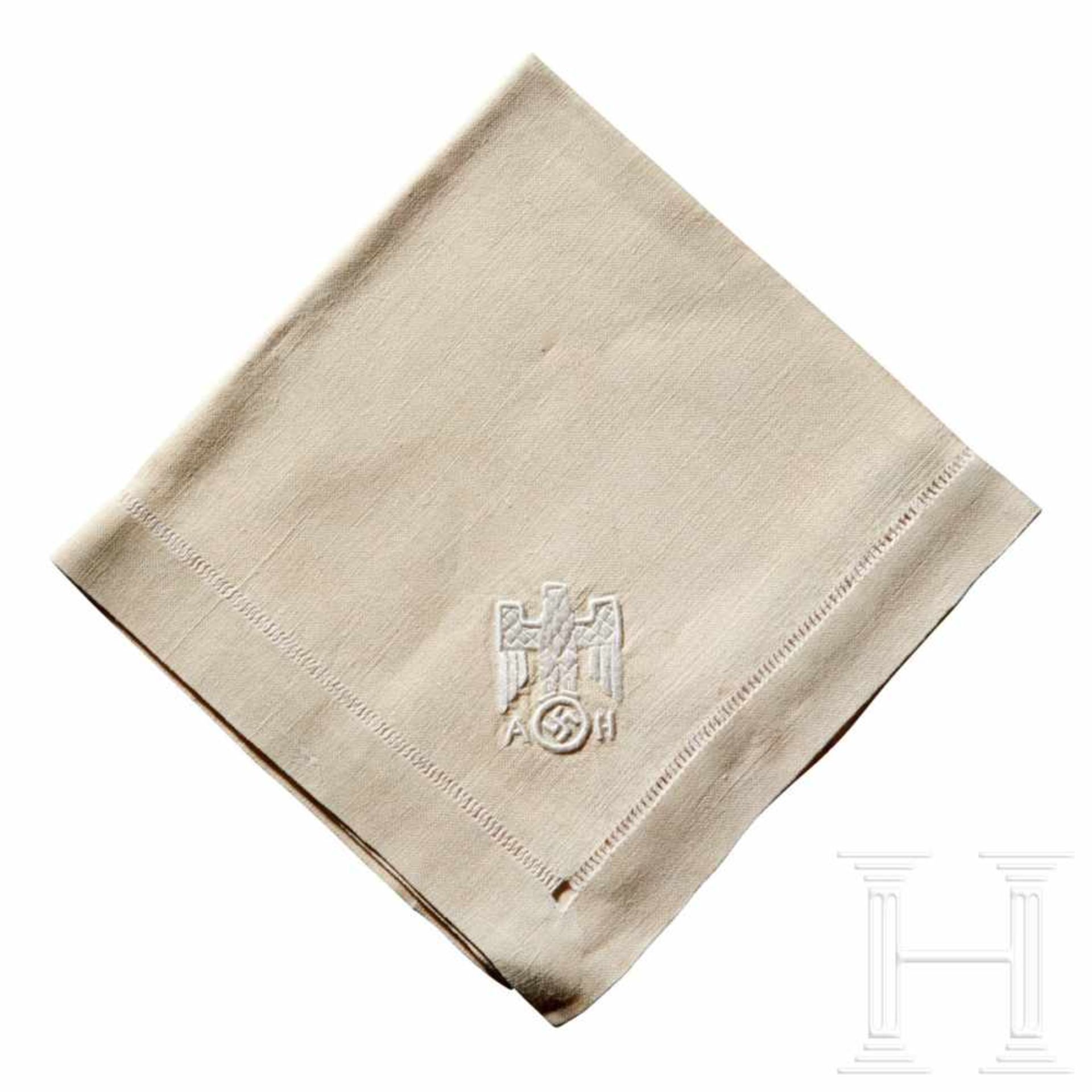 Adolf Hitler – a Napkin from Informal Personal Table ServiceCream color cloth linen napkin with