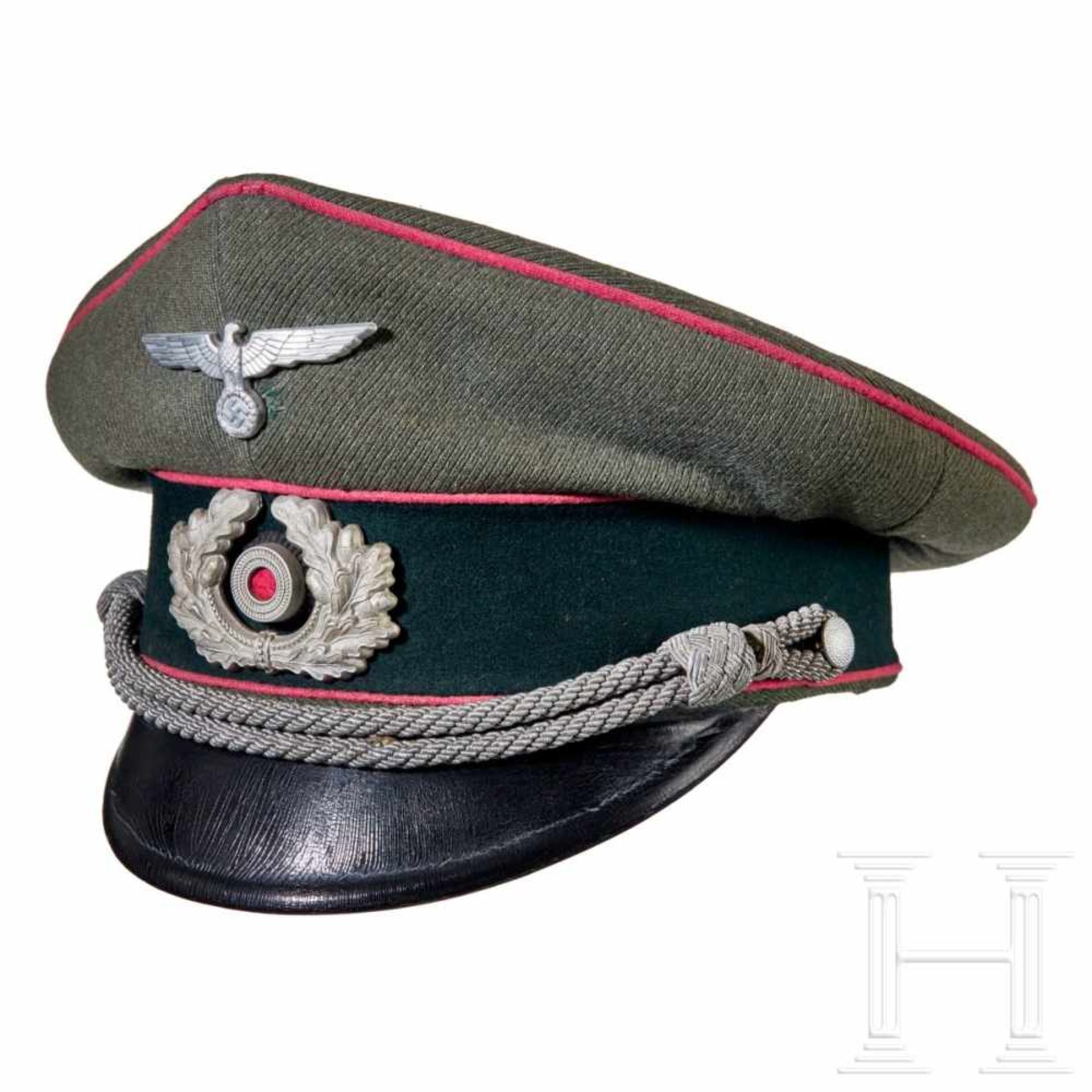 A visor cap for officers of the army, PanzerField-grey ribbed tricot wool body with dark green