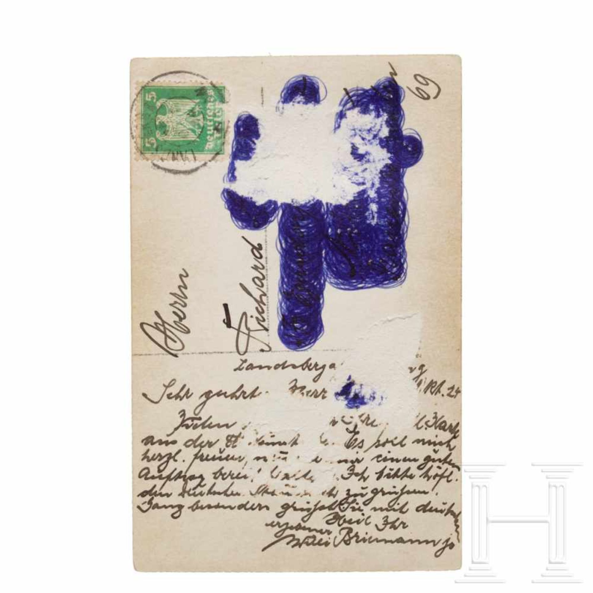 Willi Briemann jr. - signierte Hitler-Postkarte aus der Landsberger FestungshaftPostkarte mit - Bild 2 aus 2