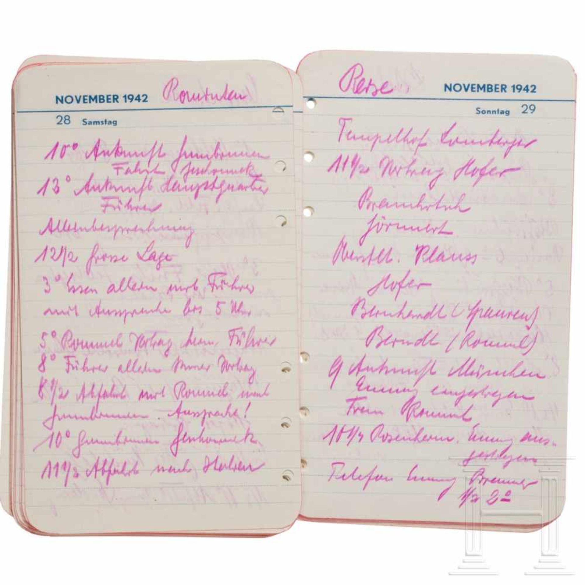 Hermann Göring - Ringbuchseiten aus seinem persönlichen Kalender für die Monate Oktober bis Dezember - Bild 2 aus 4