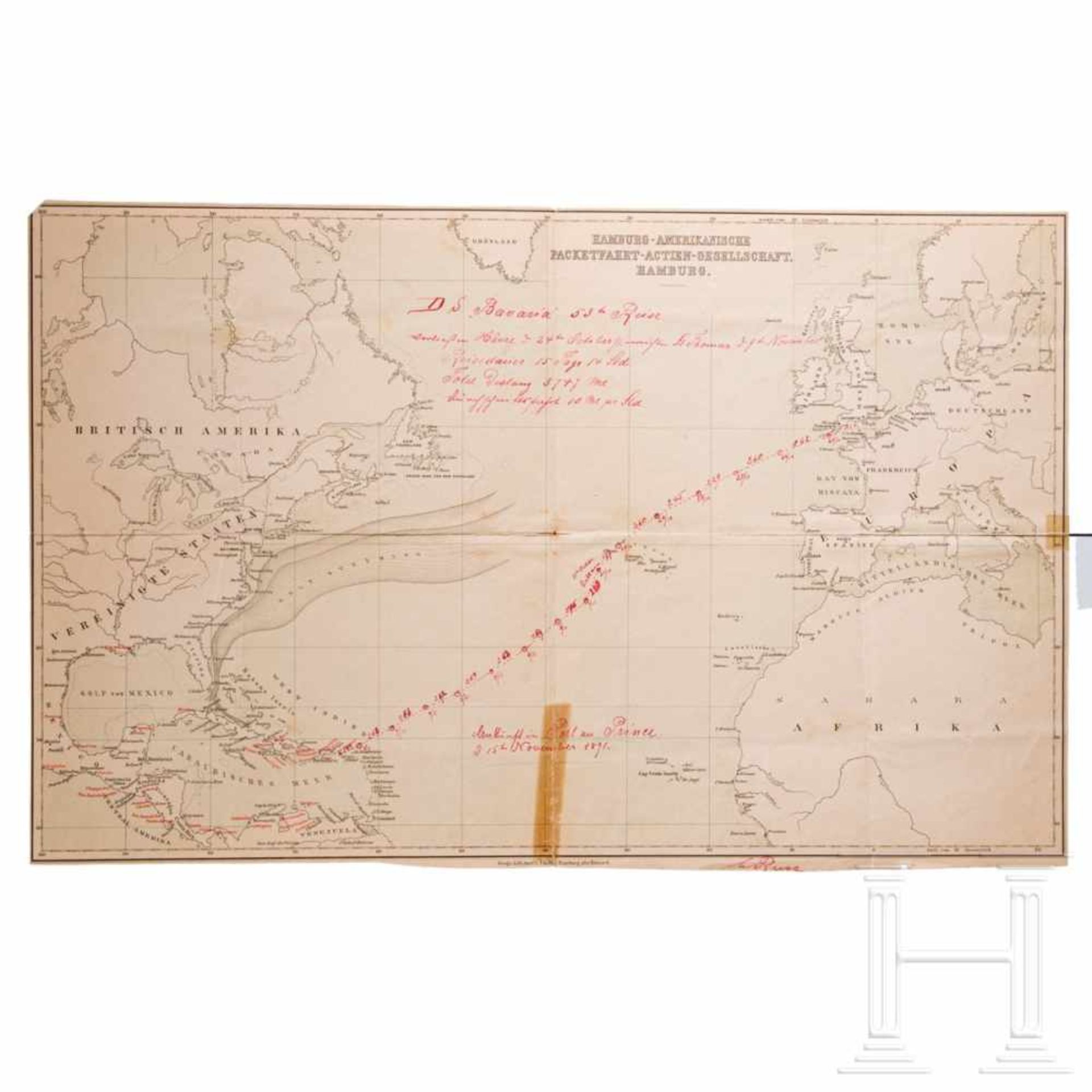 Heinrich Ernst Göring (1838 - 1913) - HAPAG-Karte mit der Reiseroute nach Haiti 1891Gedruckte