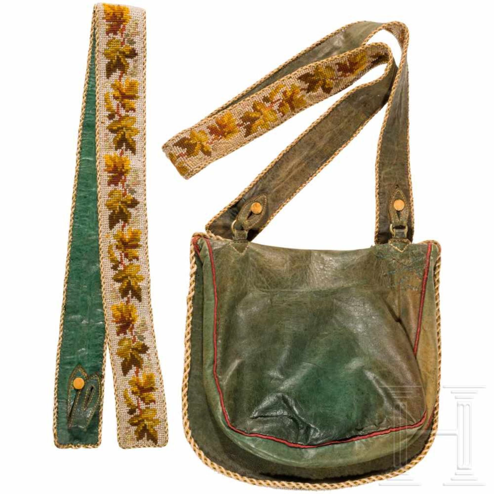 Jagdtasche und Gewehrriemen mit Perlenstickerei, deutsch, Mitte 19. Jhdt. - Bild 3 aus 4