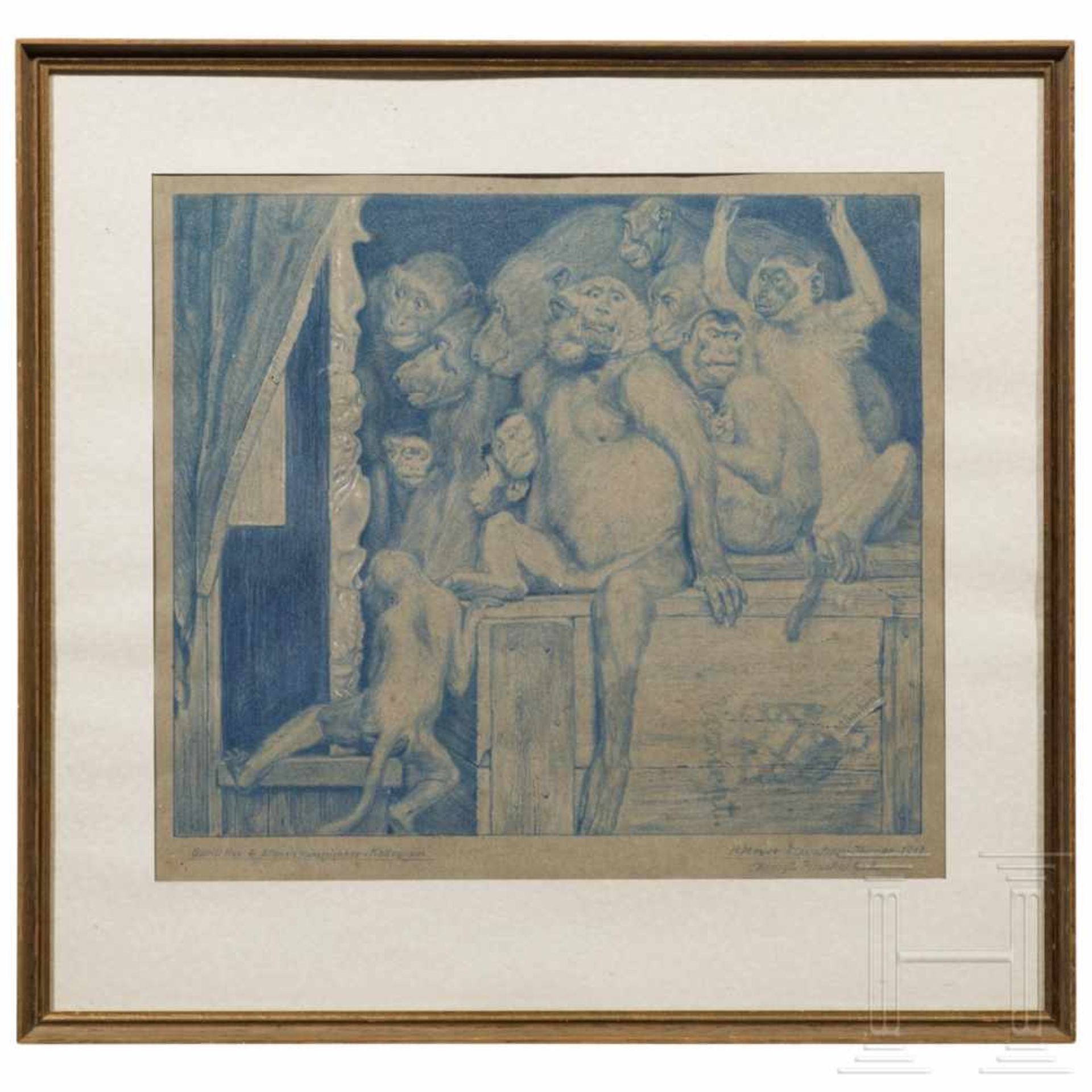 "Affen als Kunstrichter", nach Gabriel von Max, München, datiert 1913