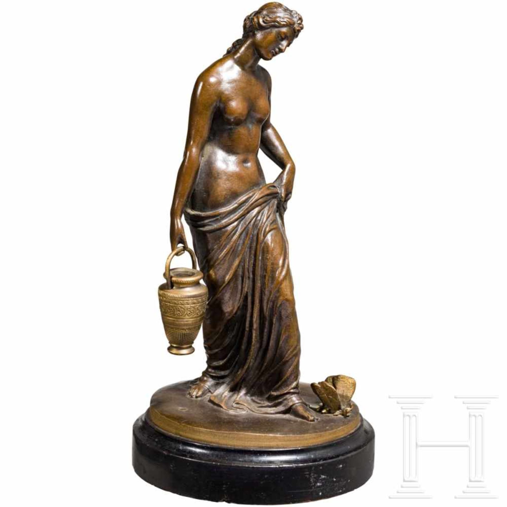 Bronzefigur einer wasserholenden Nymphe, signiert "J.G. Rau" - Bild 3 aus 5