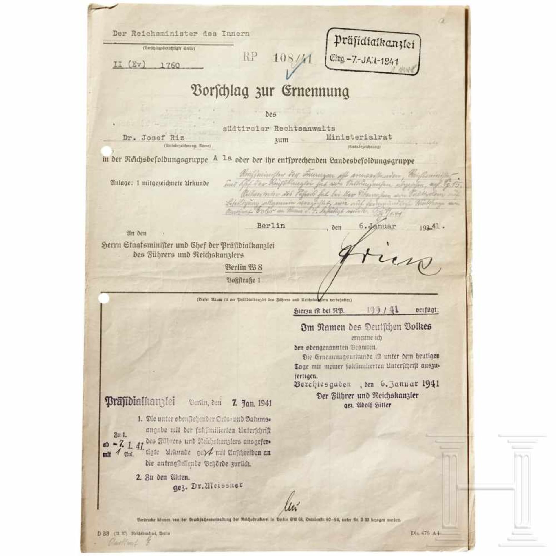 A proposal appointment signed by Wilhelm Frick - Bild 5 aus 8