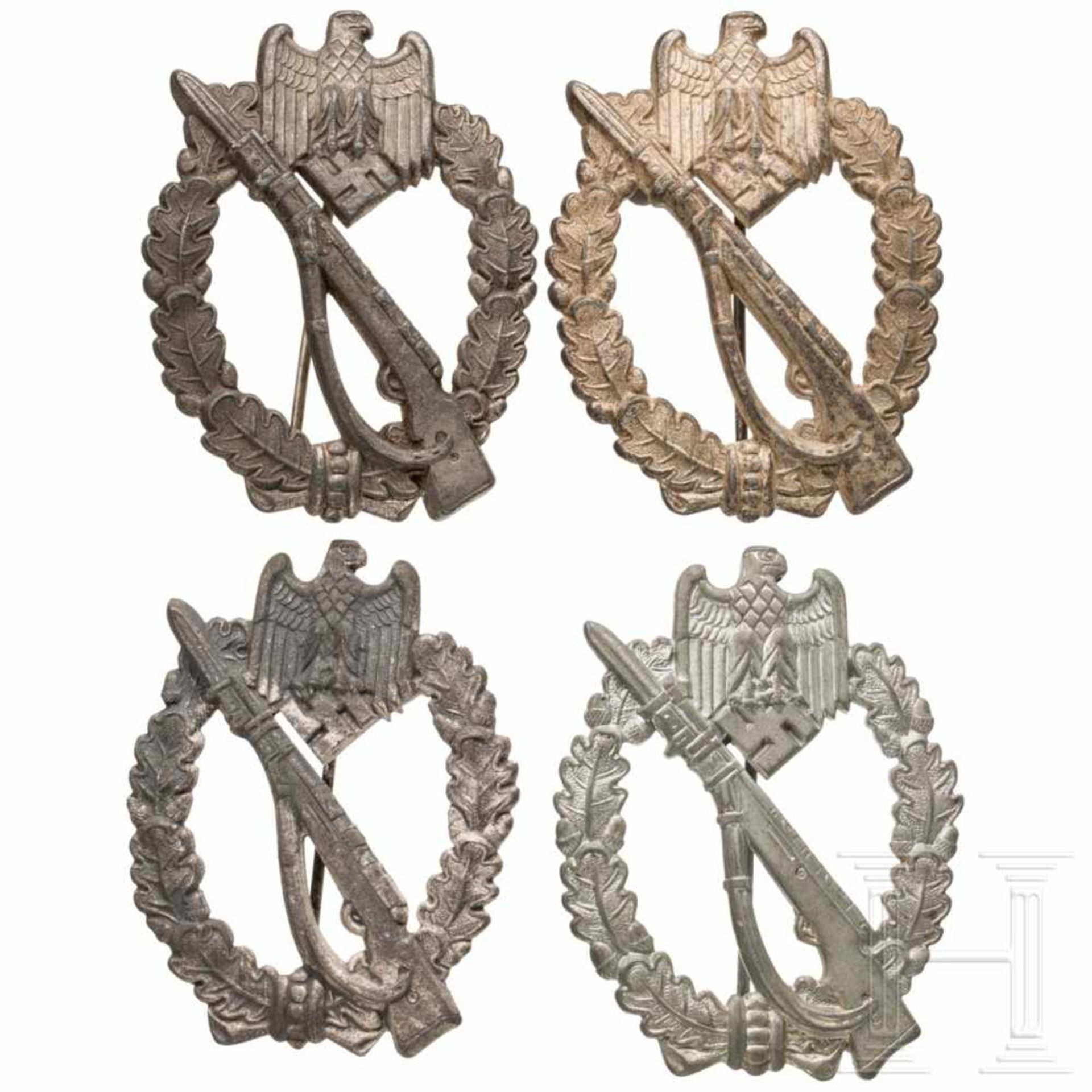 Vier Infanterie-Sturmabzeichen in Silber