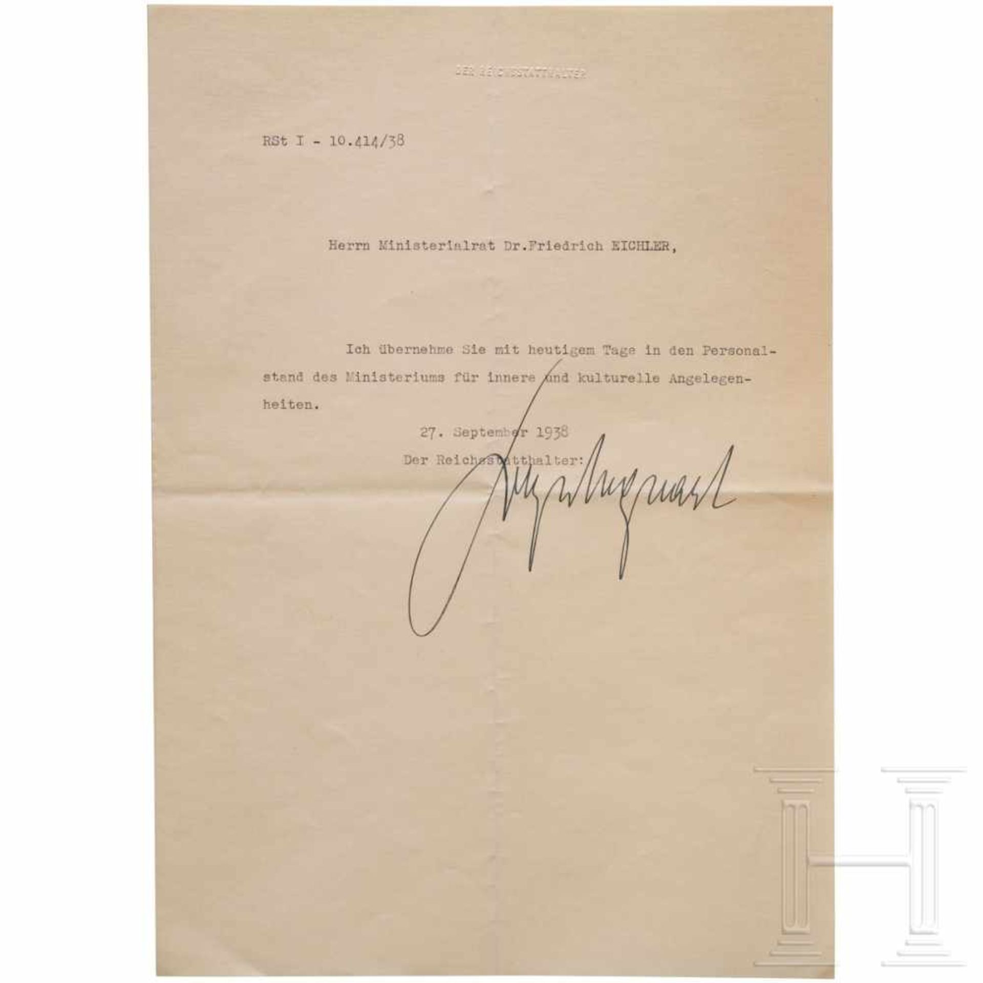 Arthur Seyß-Inquart - Eigenhändiger Tintenautograph auf einer Versetzung