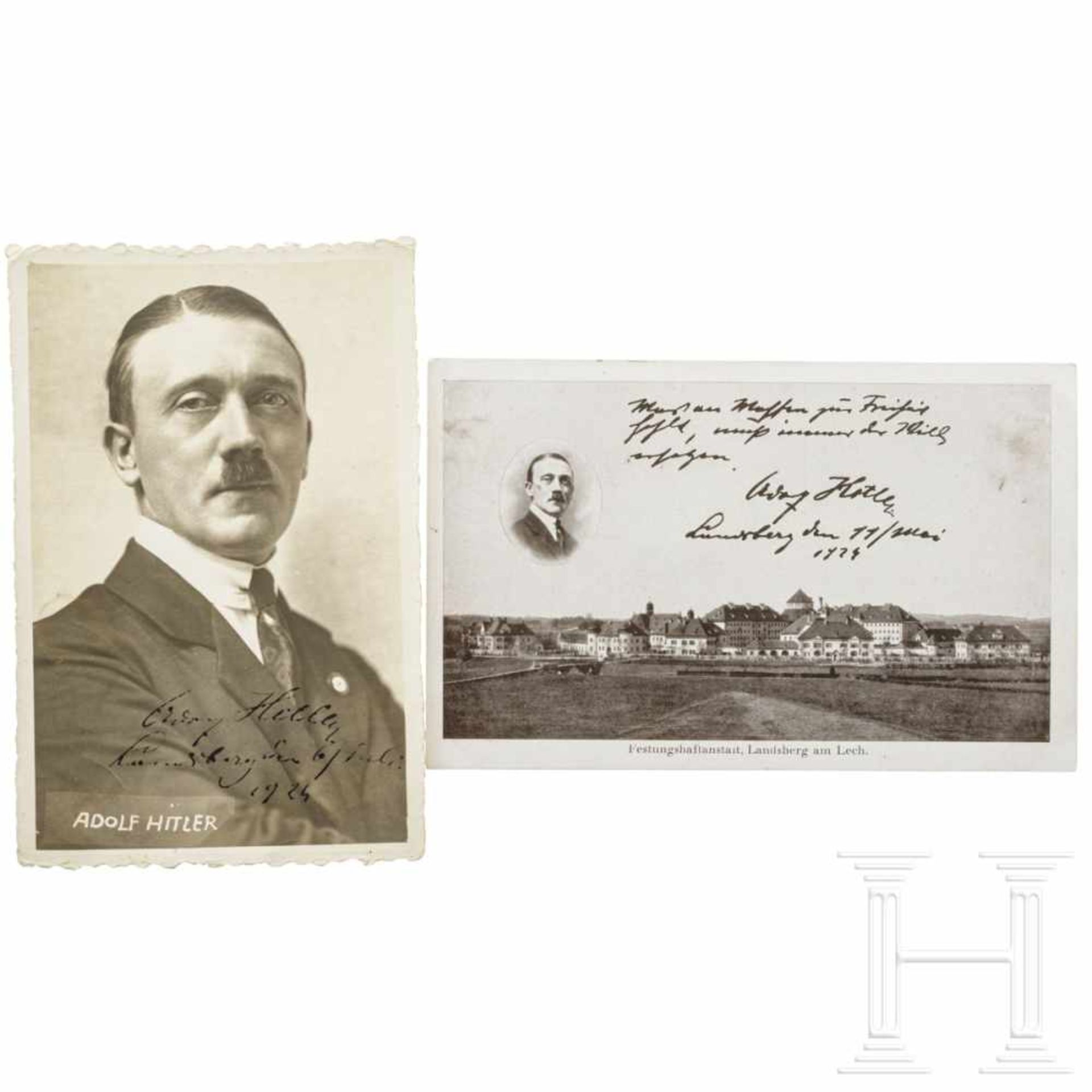 Eigenhändig signierte Portrait-Postkarte Hitlers aus Landsberg 1924