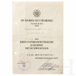 Verleihungsurkunde zum KVK 2. Klasse m.S. mit OU Gen.d.Pz.truppe Josef Harpe