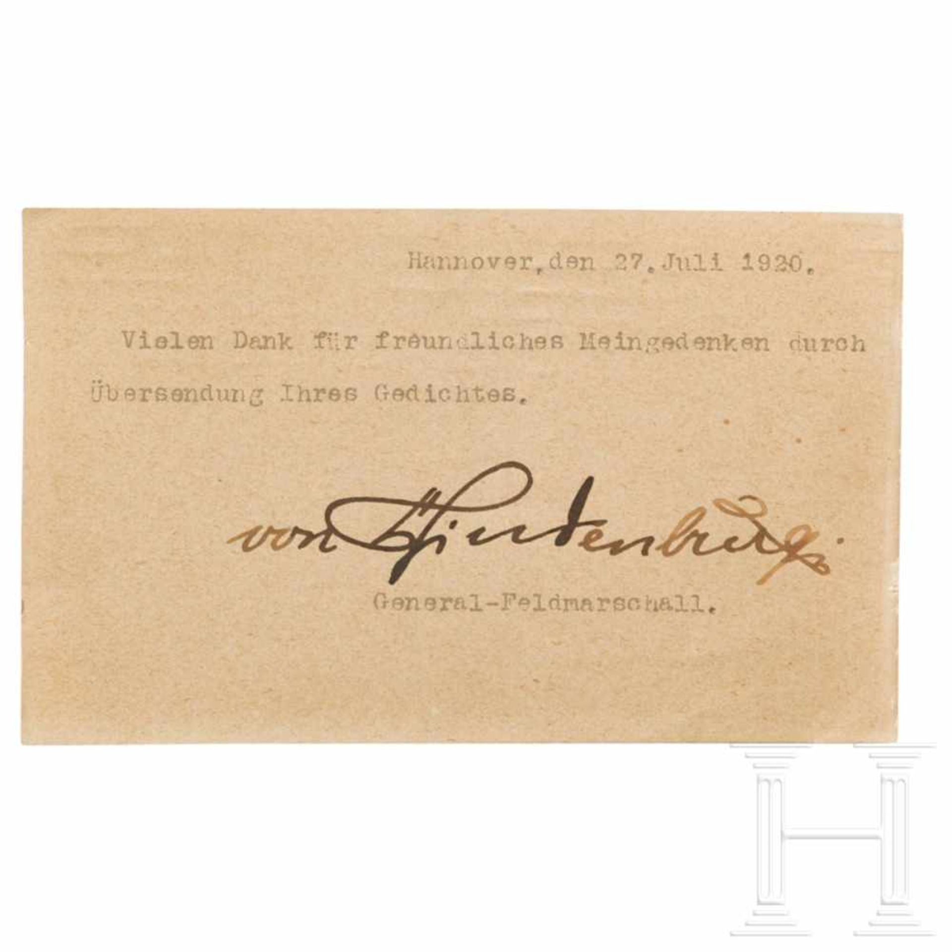 Autograph GFM Paul von Hindenburg, 1920