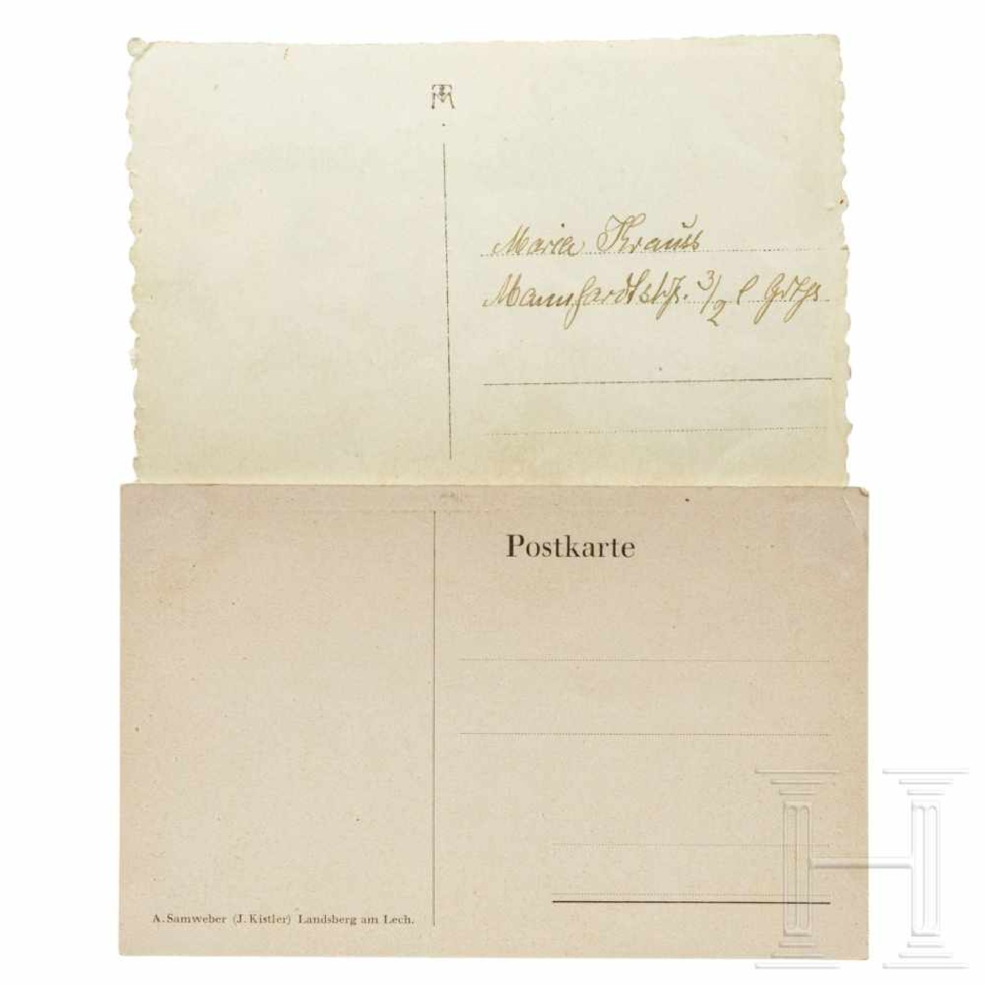 Eigenhändig signierte Portrait-Postkarte Hitlers aus Landsberg 1924 - Bild 2 aus 2