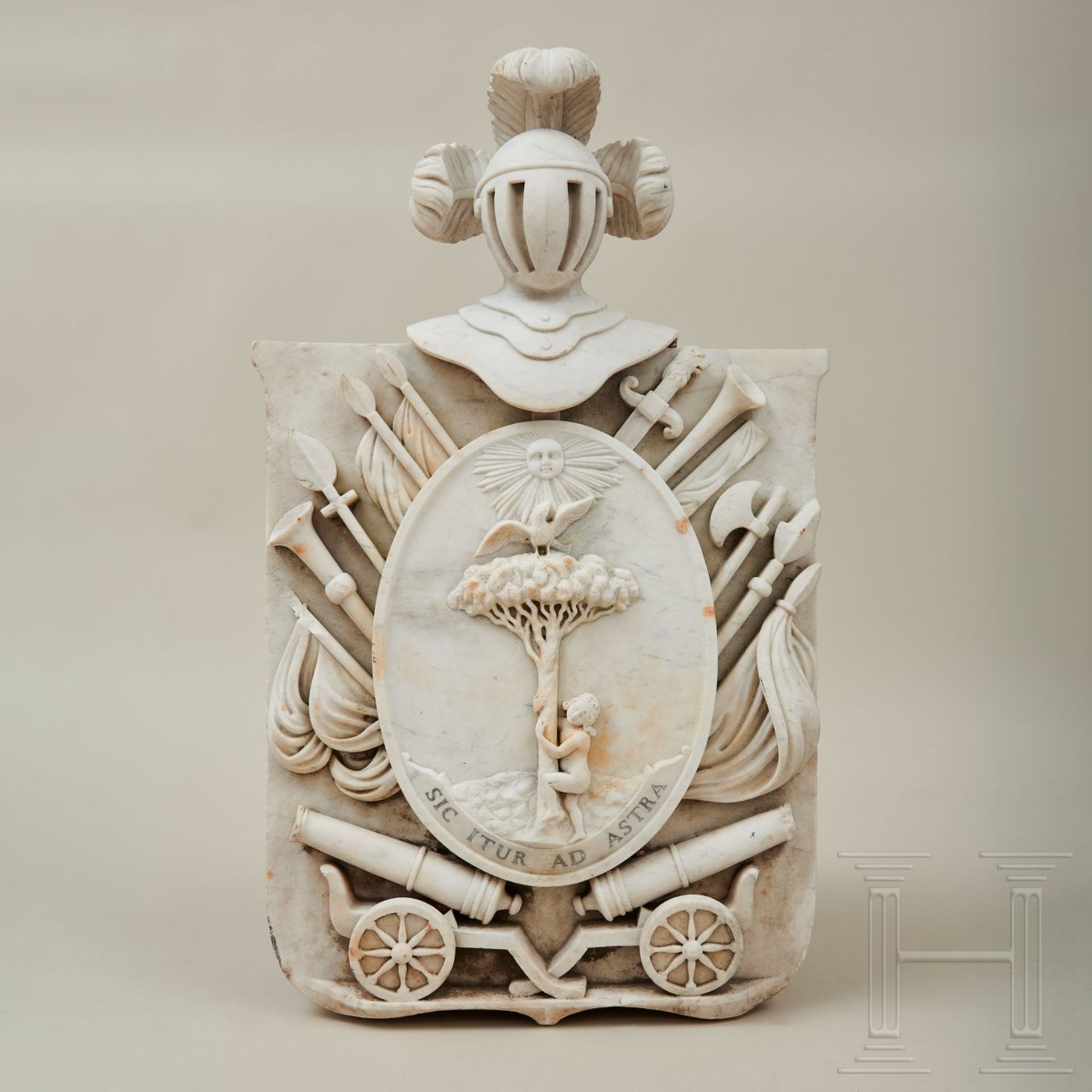 Großer Wappenschild aus weißem Marmor, Italien, 19. Jhdt.