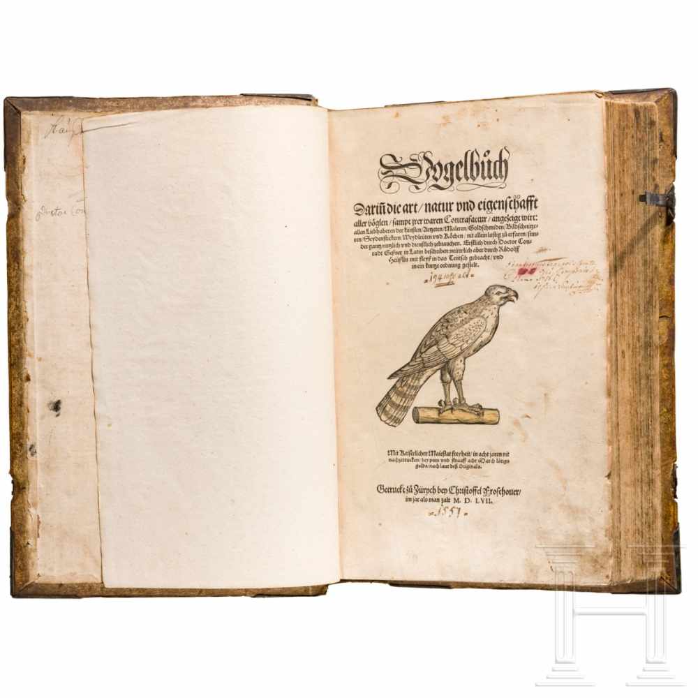 Conrad Gesner, drei Hauptwerke in einem Band: Vogelbuch, Thierbuch, Fischbuch; Zürich, Froschauer, - Image 9 of 46
