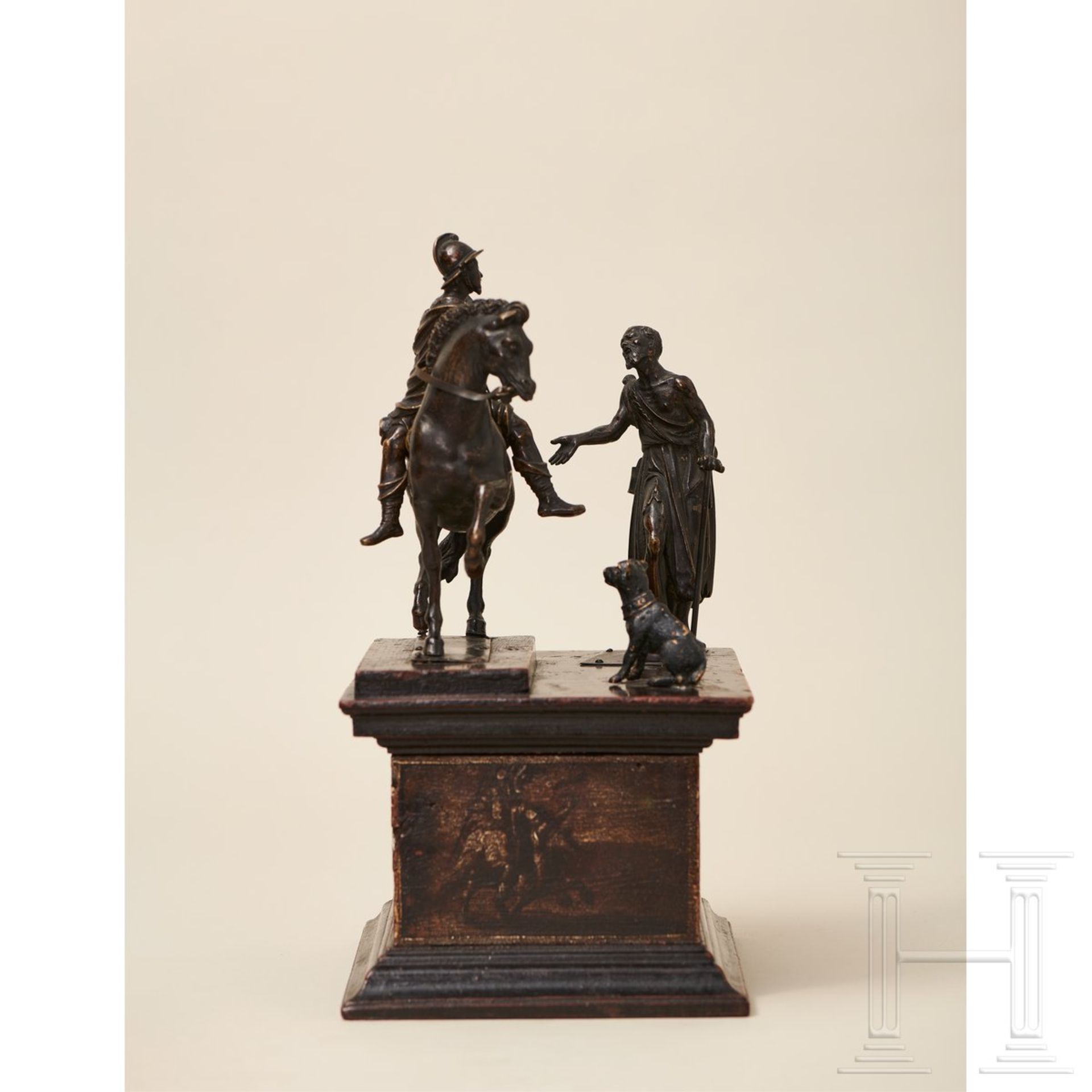 Bronzene Figurengruppe, der Heilige Martin zu Pferd mit Bettler und Hund, Norditalien, 17. Jhdt. - Bild 9 aus 13