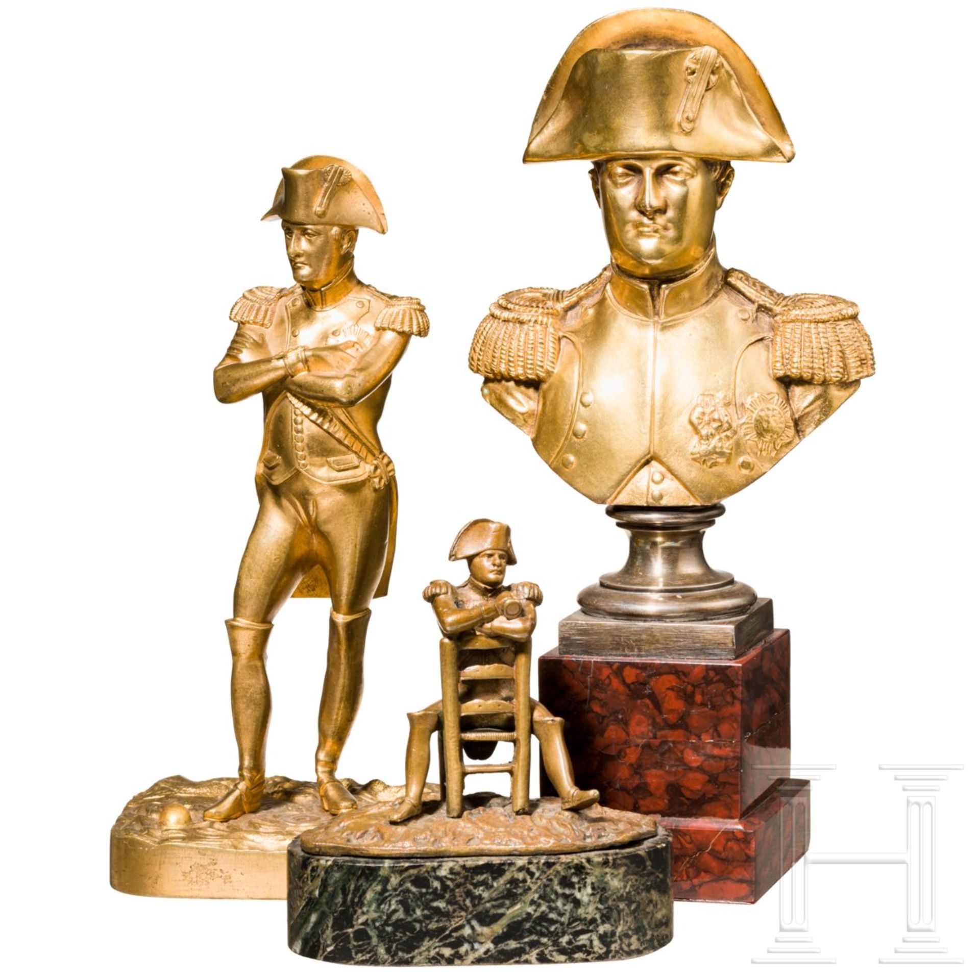 Napoleon I. - drei Bronzefiguren, 19./20. Jhdt.