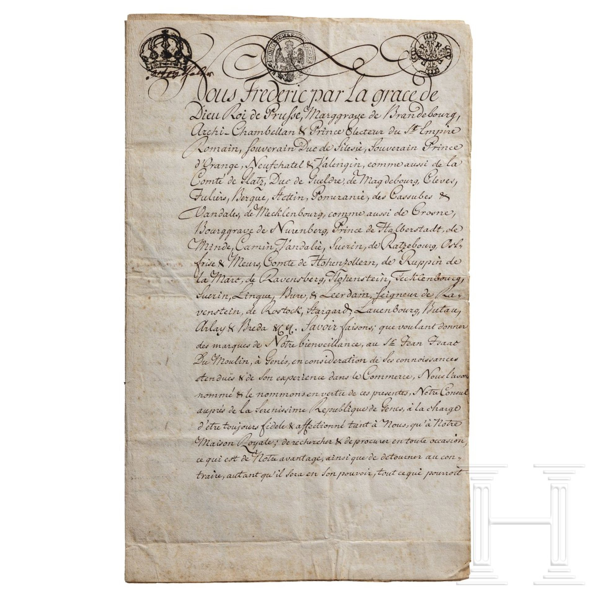 König Friedrich II. - Patent für den Konsul in Genua, datiert 1764 - Bild 2 aus 3