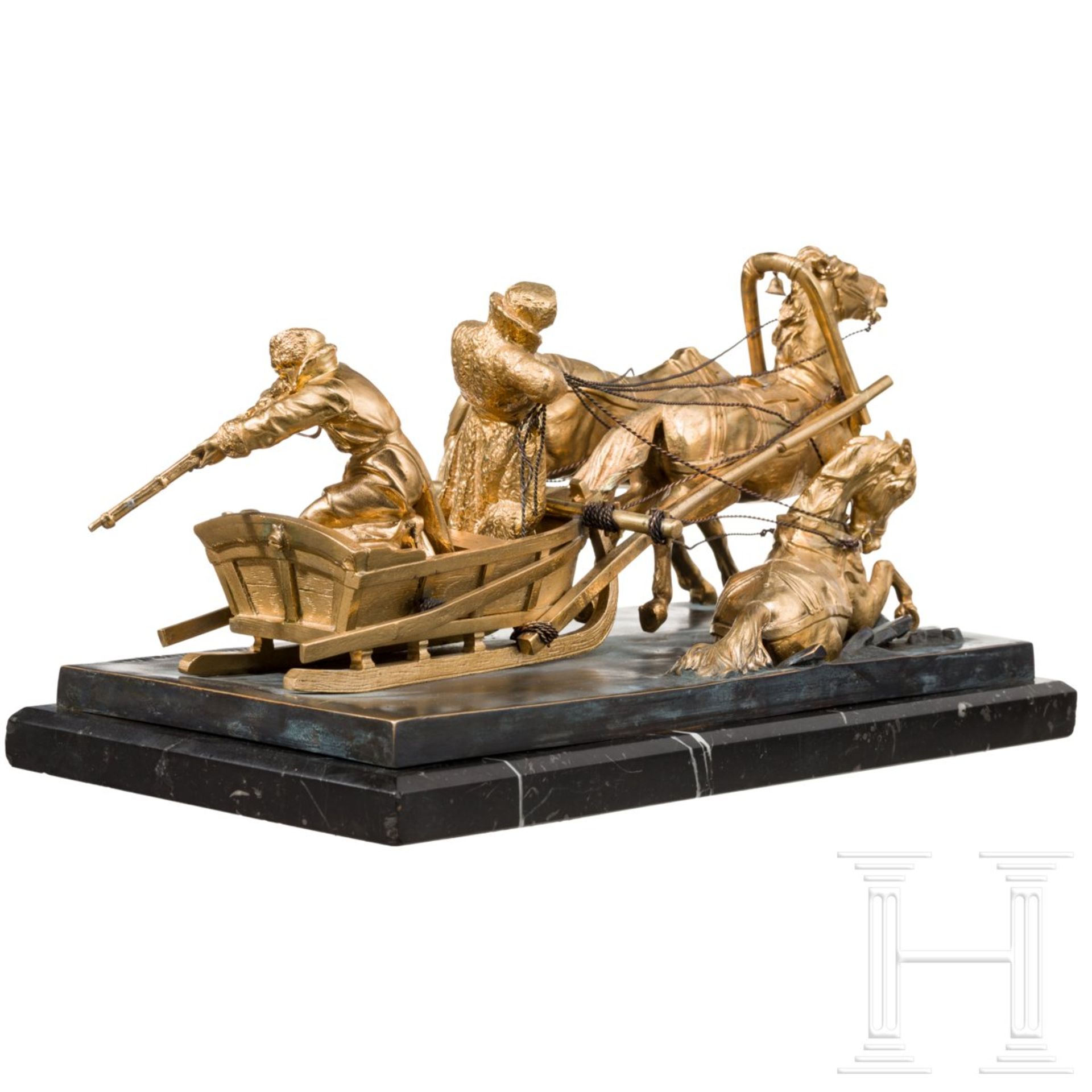 Vergoldete Skulptur einer Troika, Russland, 19. Jhdt. - Bild 2 aus 6