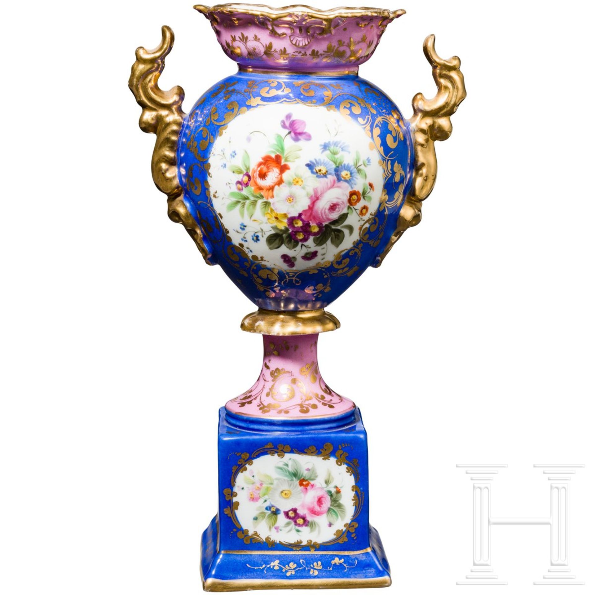Handbemalte Vase, russische Privatmanufaktur, Russland, Mitte 19. Jhdt.