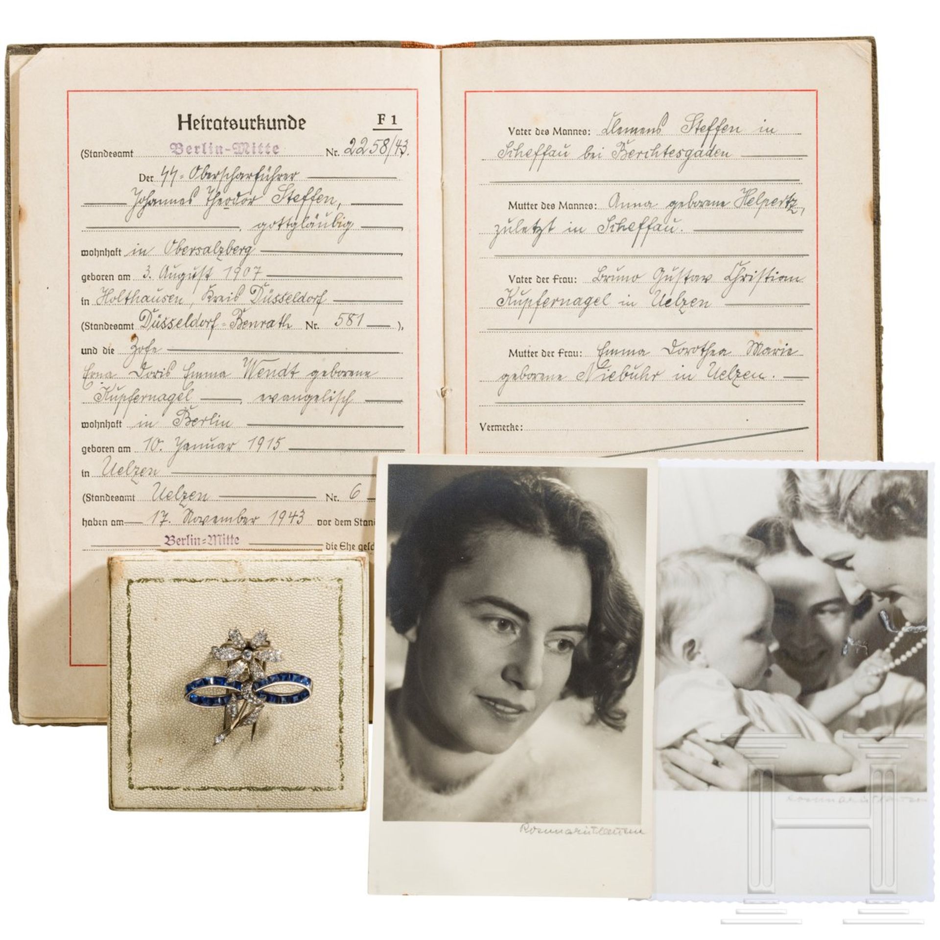 Emmy Göring - diamant- und saphirbesetzte Weißgoldbrosche in Blütenform, Geschenk an ihre Zofe - Bild 6 aus 9