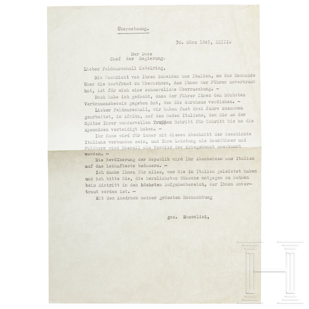 Handgeschriebener Abschiedsbrief von Benito Mussolini - Bild 4 aus 6