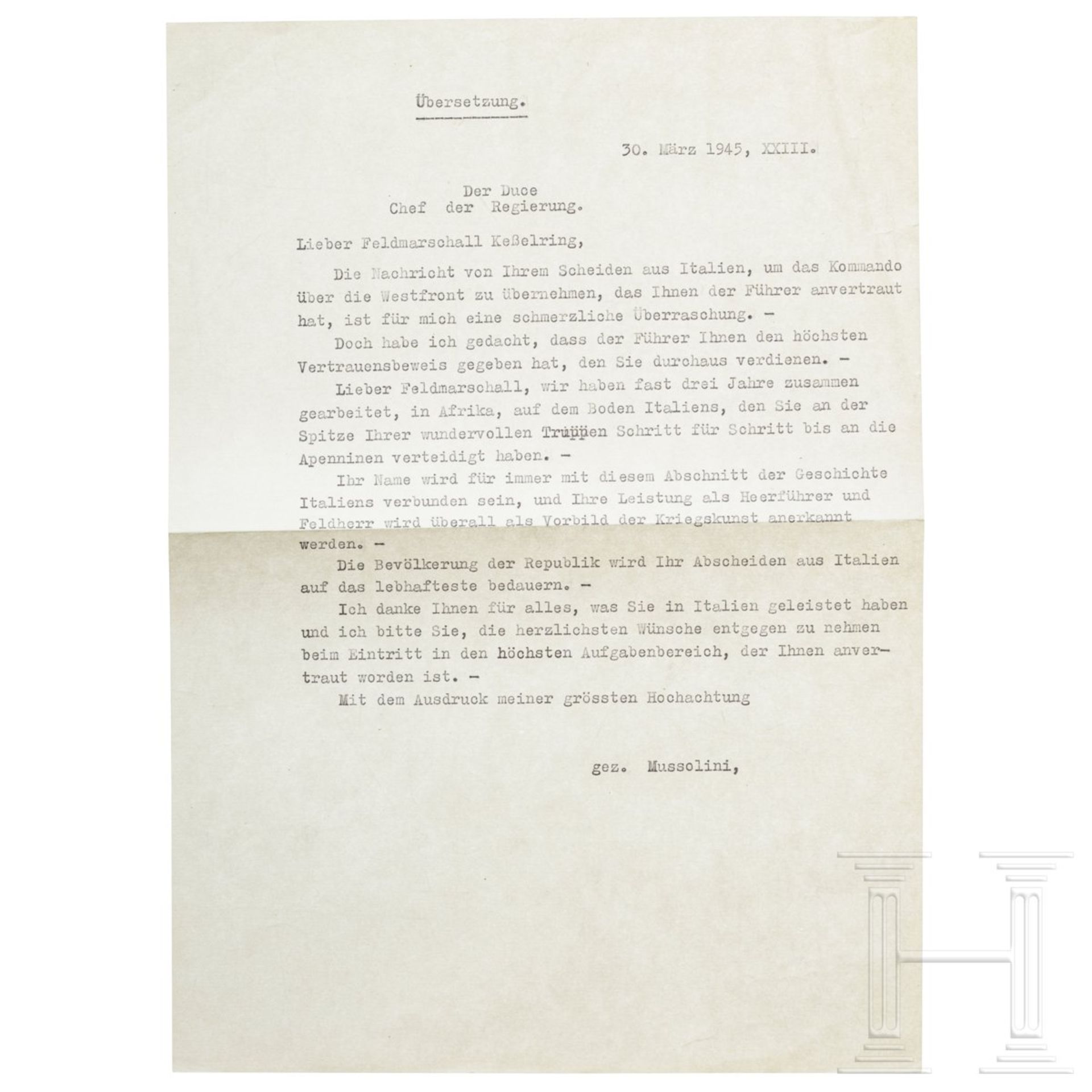 Handgeschriebener Abschiedsbrief von Benito Mussolini - Bild 4 aus 6