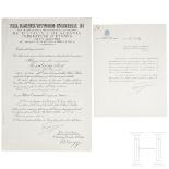 Urkunde zum Großkreuzsatz des Kolonial-Ordens vom Stern von Italien
