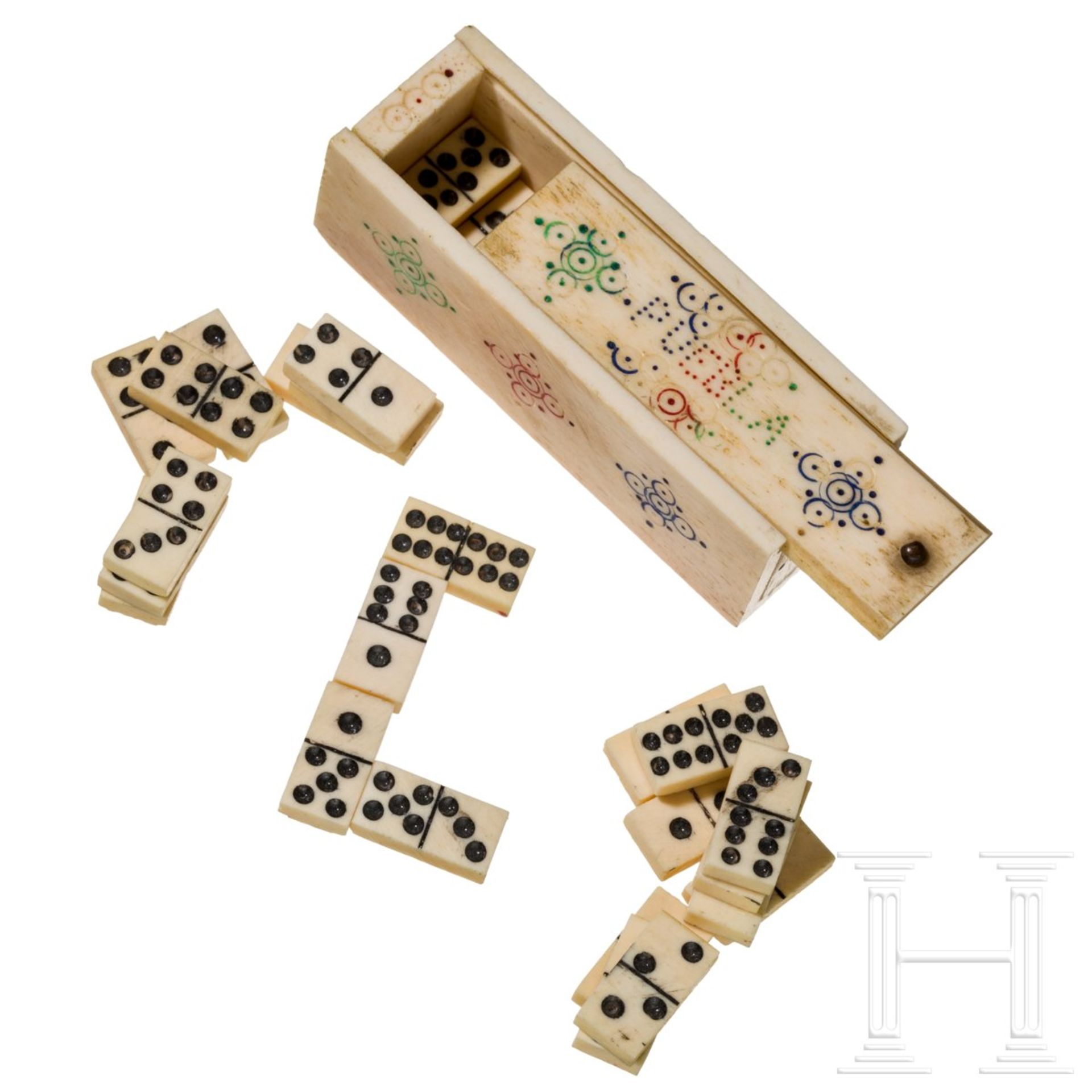 Miniatur-Domino-Spiel, wohl Kolonial-Spanien, 19. Jhdt.Kleines quaderförmiges, aufschiebbares - Bild 2 aus 2